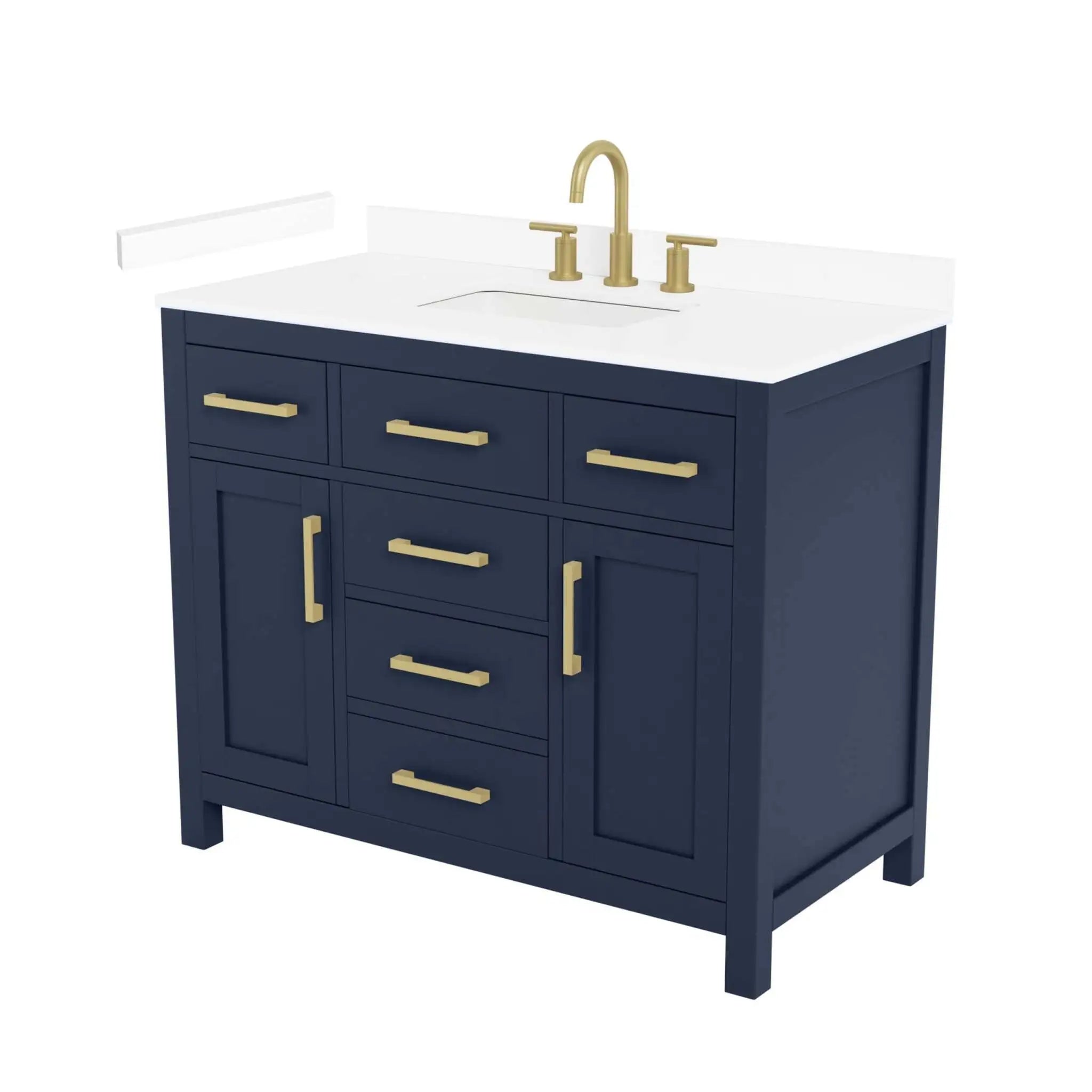 42" Beckett Single Bathroom Vanity in Dark Blue with Brushed Gold Trim by Wyndham