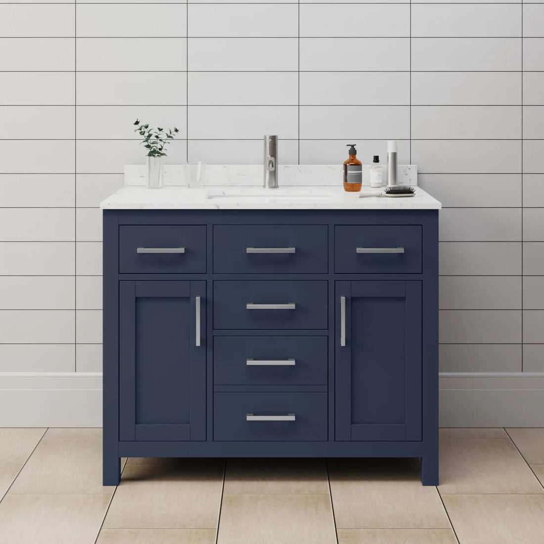 42" Beckett Single Bathroom Vanity in Dark Blue with Brushed Nickel Trim by Wyndham
