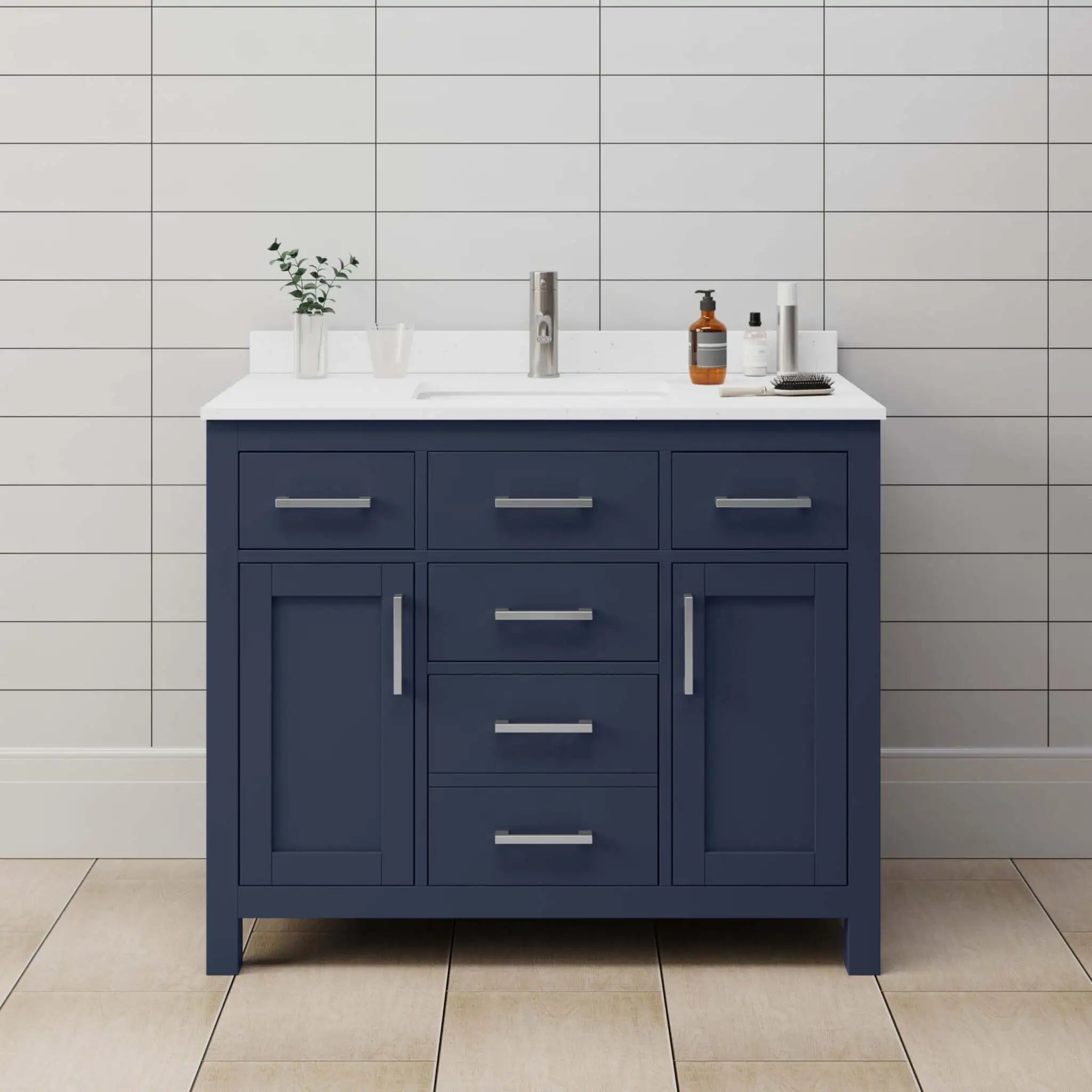 42" Beckett Single Bathroom Vanity in Dark Blue with Brushed Nickel Trim by Wyndham