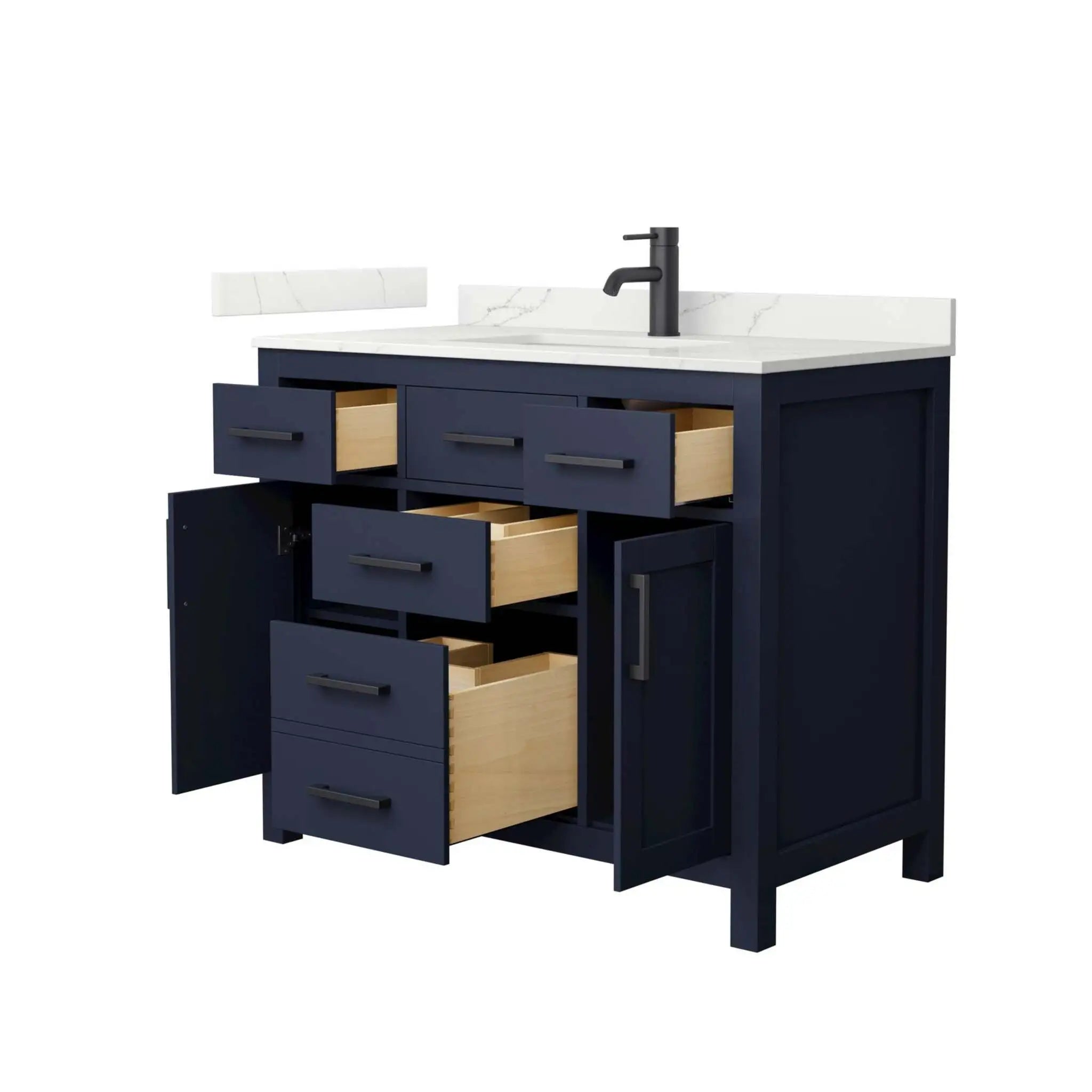 42" Beckett Single Bathroom Vanity in Dark Blue with Matte Black Trim by Wyndham