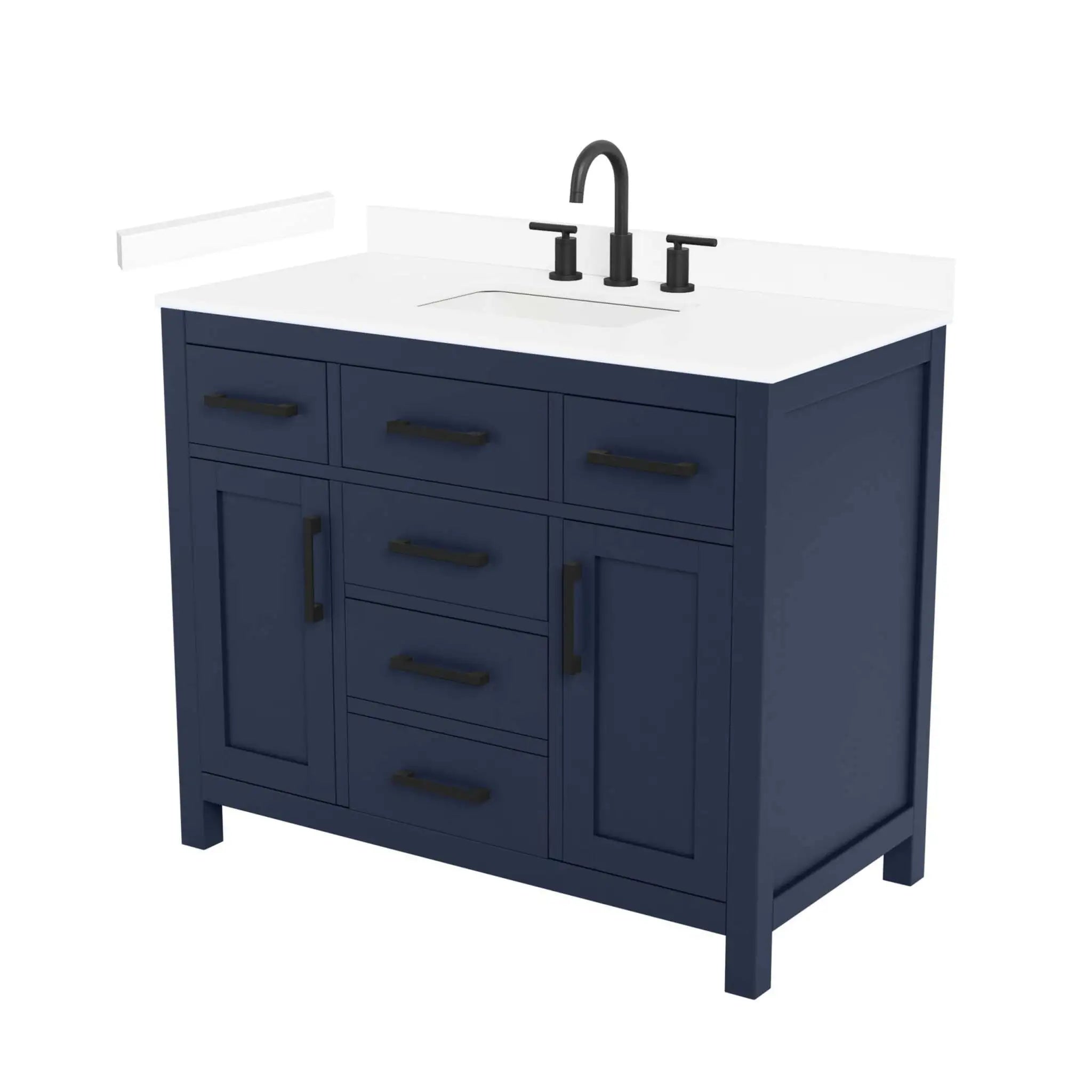 42" Beckett Single Bathroom Vanity in Dark Blue with Matte Black Trim by Wyndham