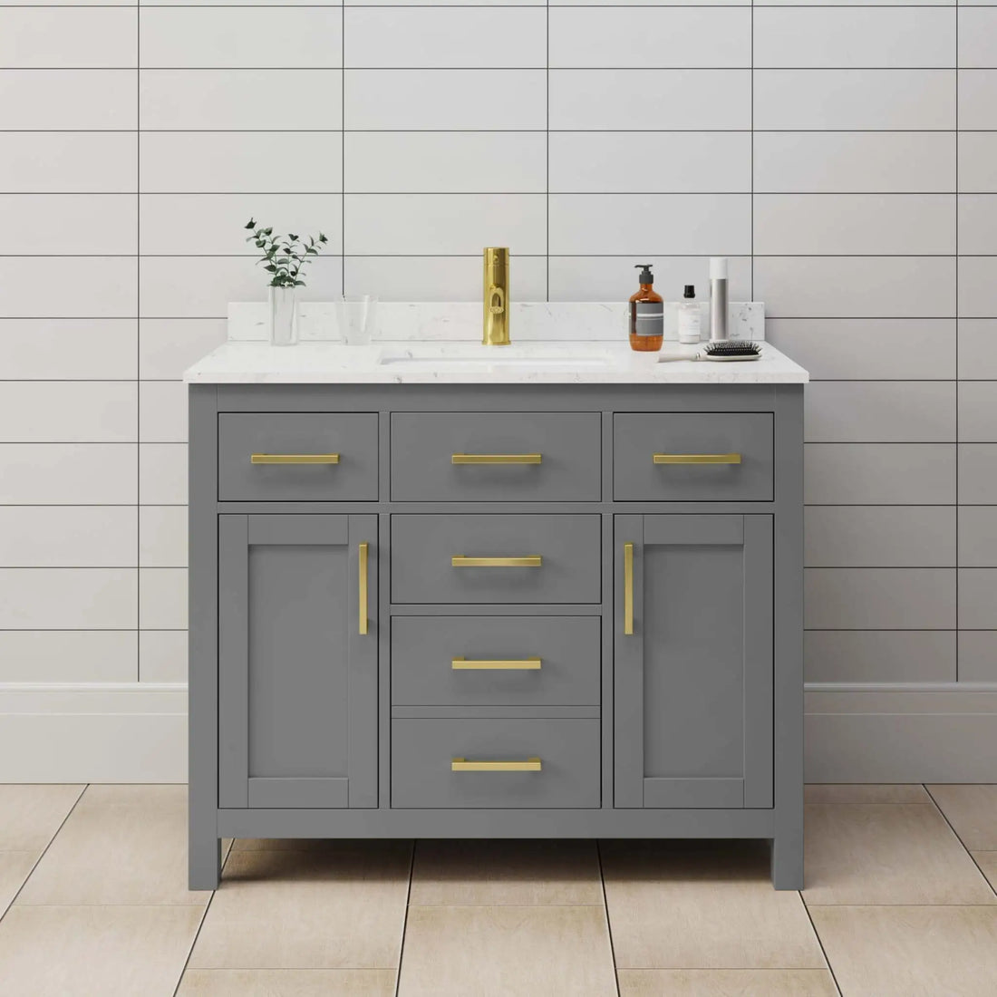42" Beckett Single Bathroom Vanity in Dark Gray with Brushed Gold Trim by Wyndham