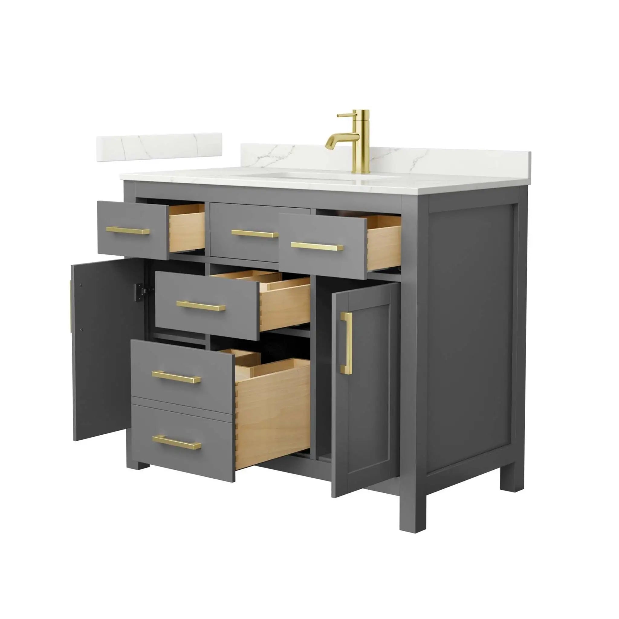 42" Beckett Single Bathroom Vanity in Dark Gray with Brushed Gold Trim by Wyndham