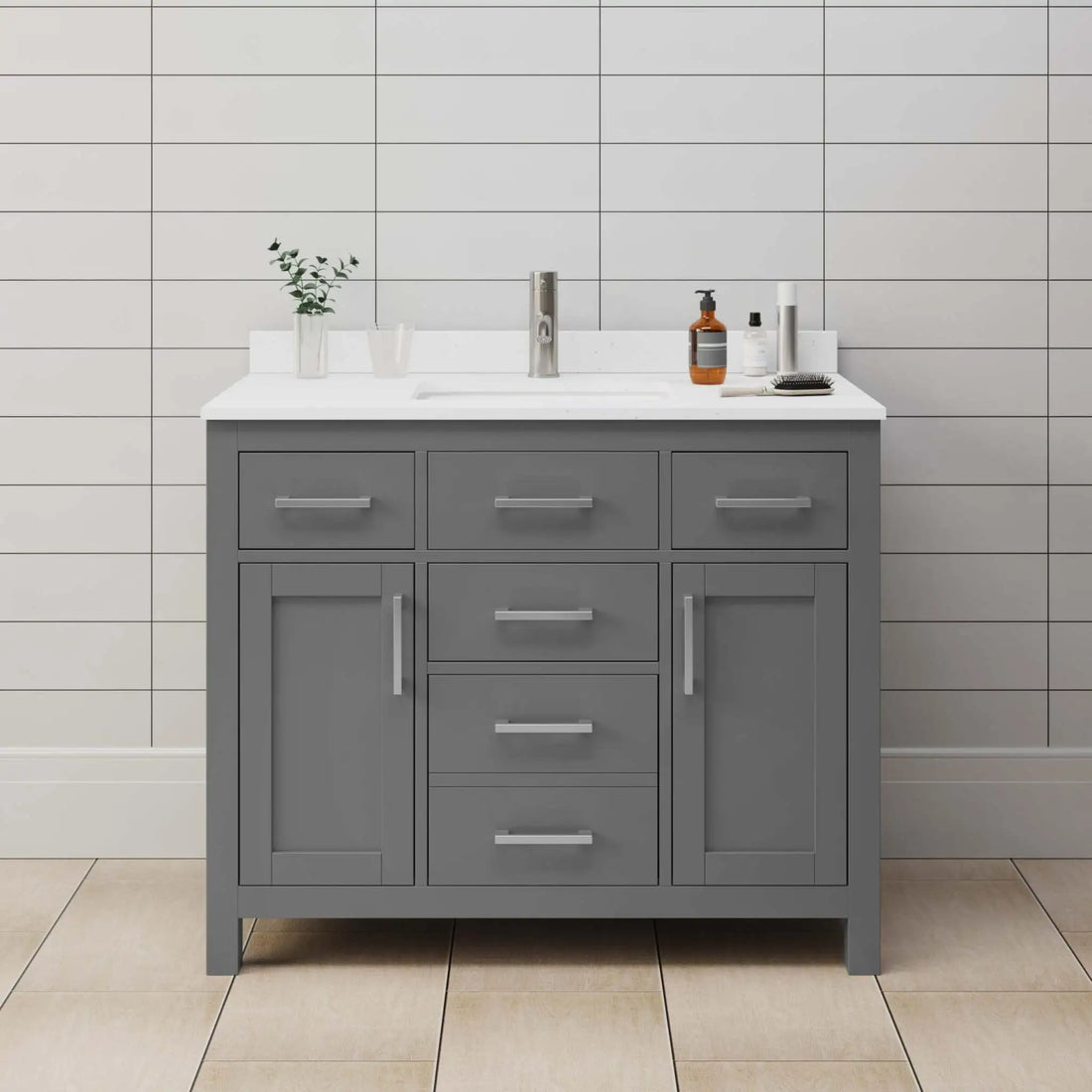 42" Beckett Single Bathroom Vanity in Dark Gray with Brushed Nickel Trim by Wyndham