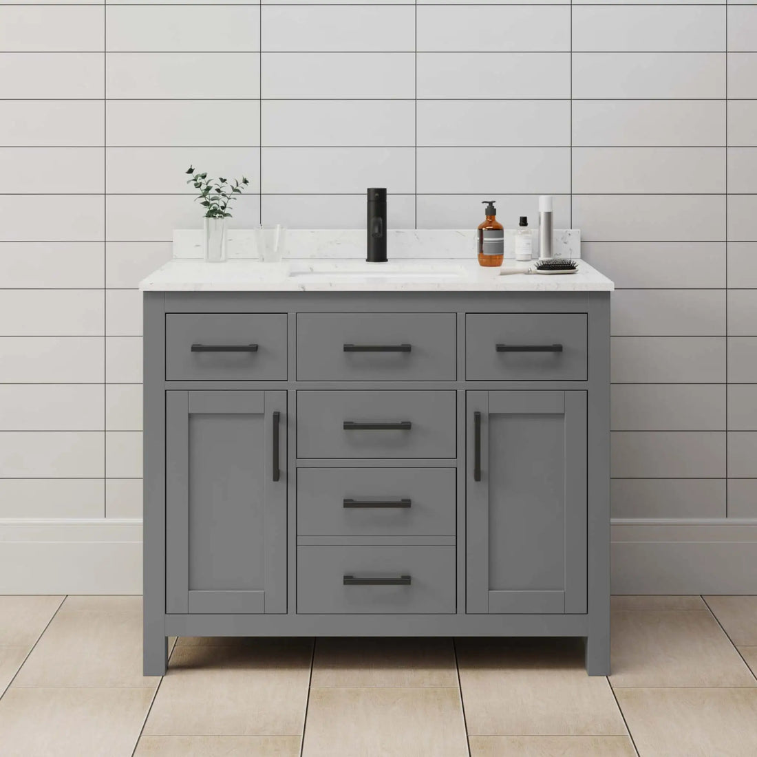 42" Beckett Single Bathroom Vanity in Dark Gray with Matte Black Trim by Wyndham