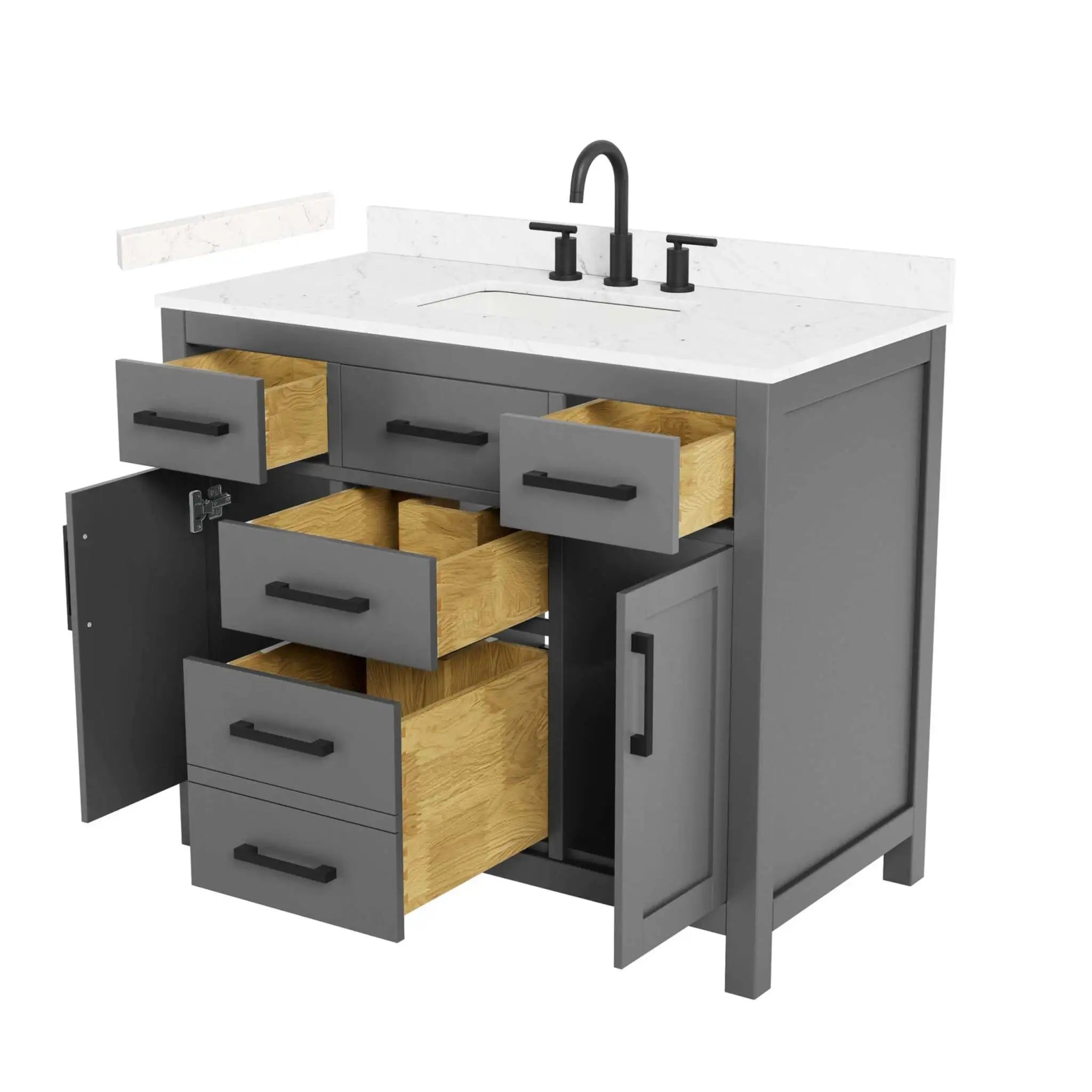 42" Beckett Single Bathroom Vanity in Dark Gray with Matte Black Trim by Wyndham