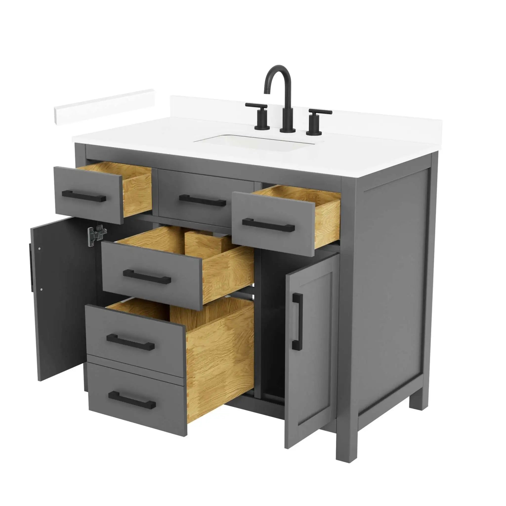 42" Beckett Single Bathroom Vanity in Dark Gray with Matte Black Trim by Wyndham