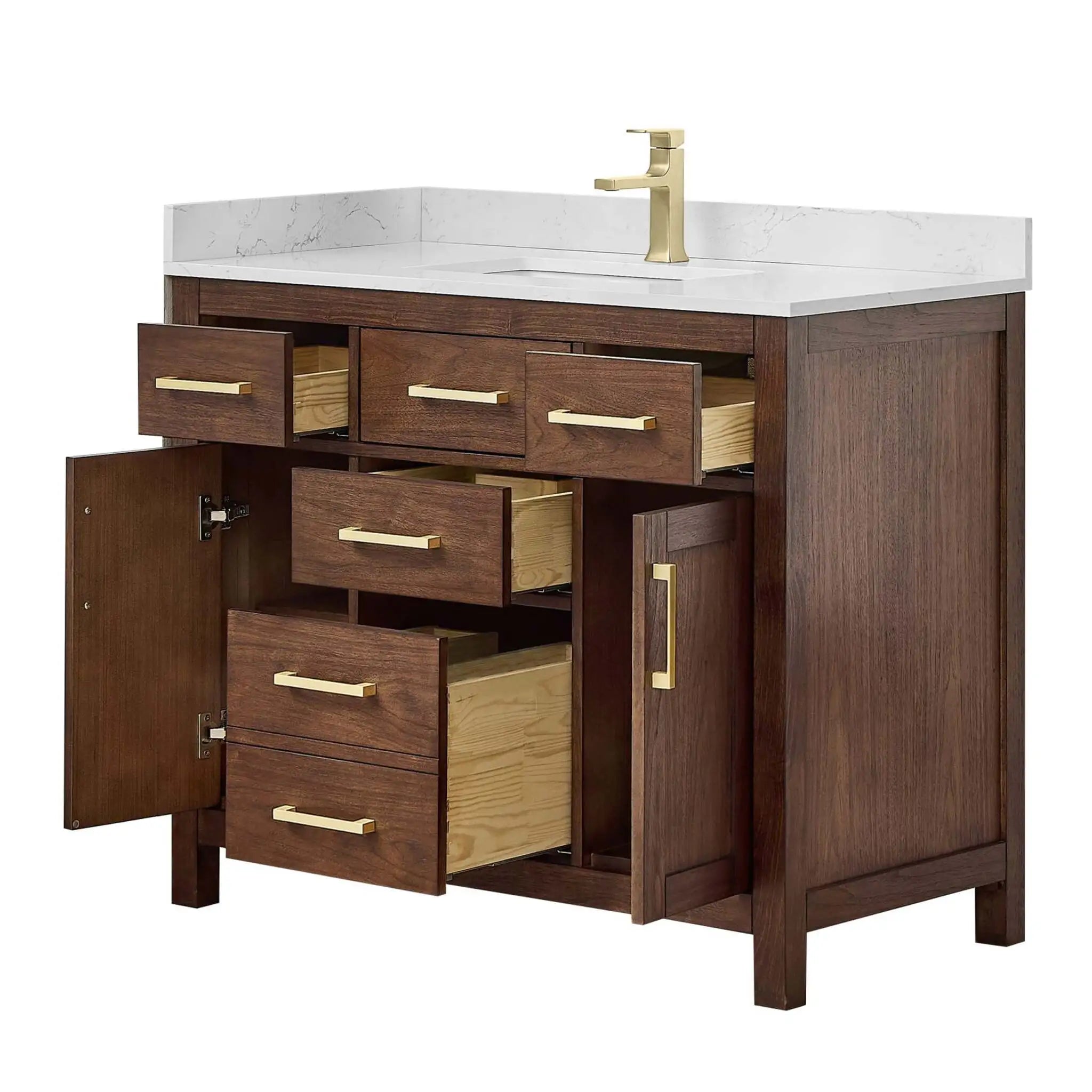 42" Beckett Single Bathroom Vanity in Dark Walnut with Brushed Gold Trim by Wyndham