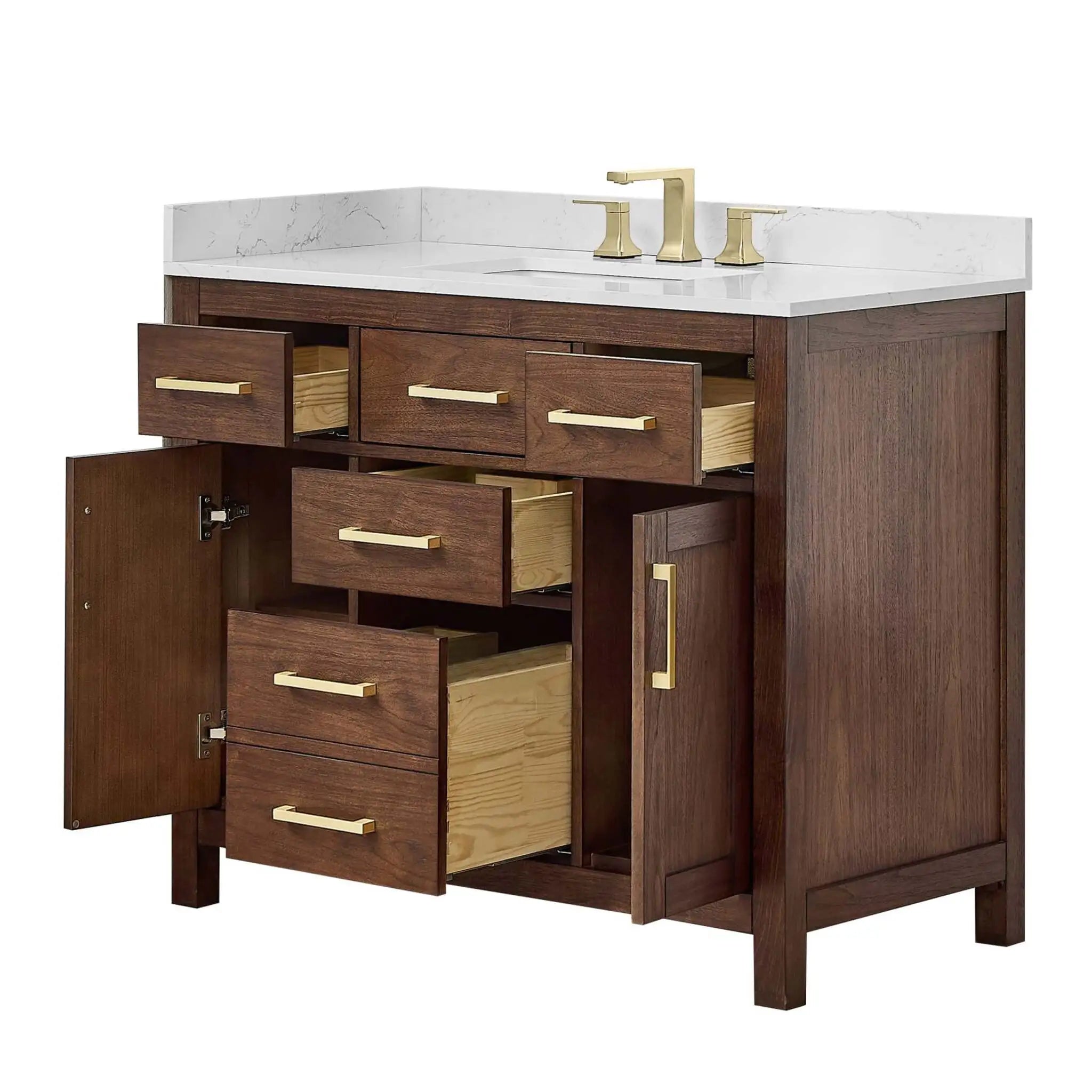 42" Beckett Single Bathroom Vanity in Dark Walnut with Brushed Gold Trim by Wyndham