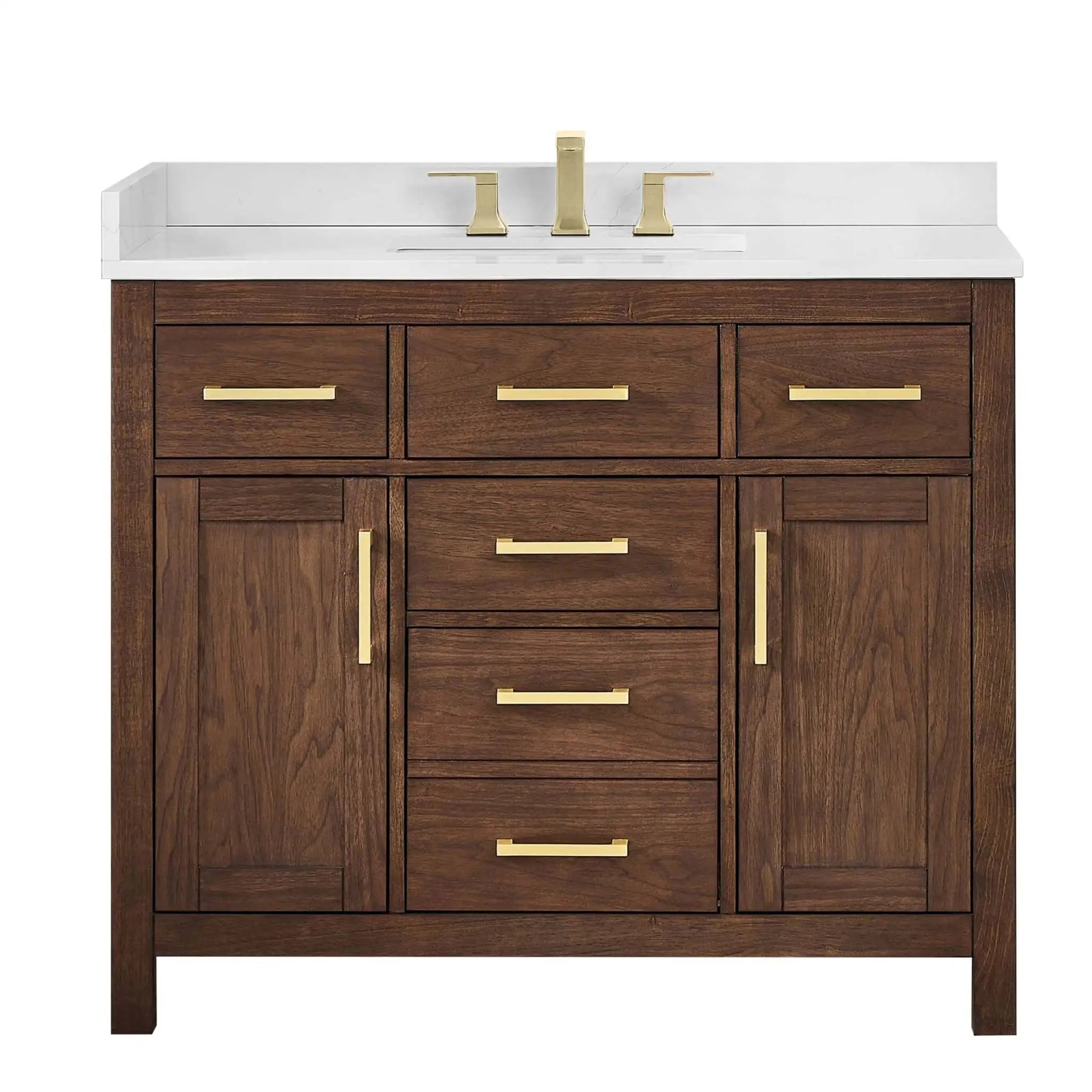 42" Beckett Single Bathroom Vanity in Dark Walnut with Brushed Gold Trim by Wyndham