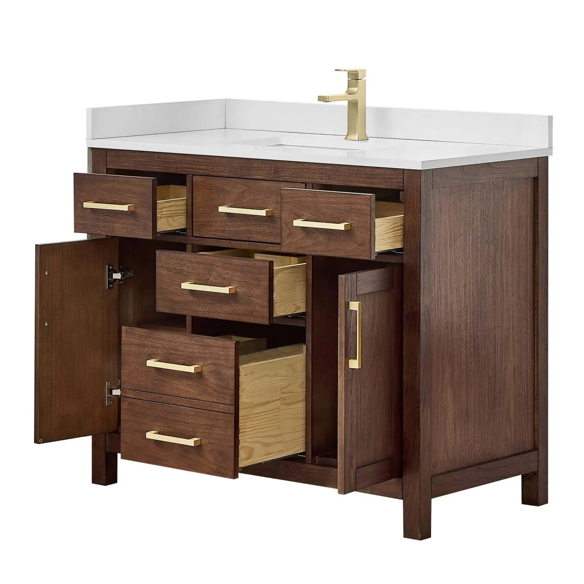 42" Beckett Single Bathroom Vanity in Dark Walnut with Brushed Gold Trim by Wyndham