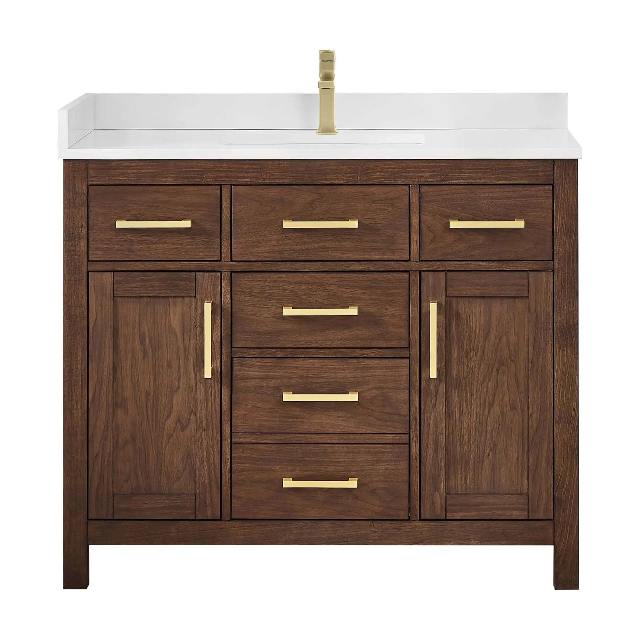 42" Beckett Single Bathroom Vanity in Dark Walnut with Brushed Gold Trim by Wyndham