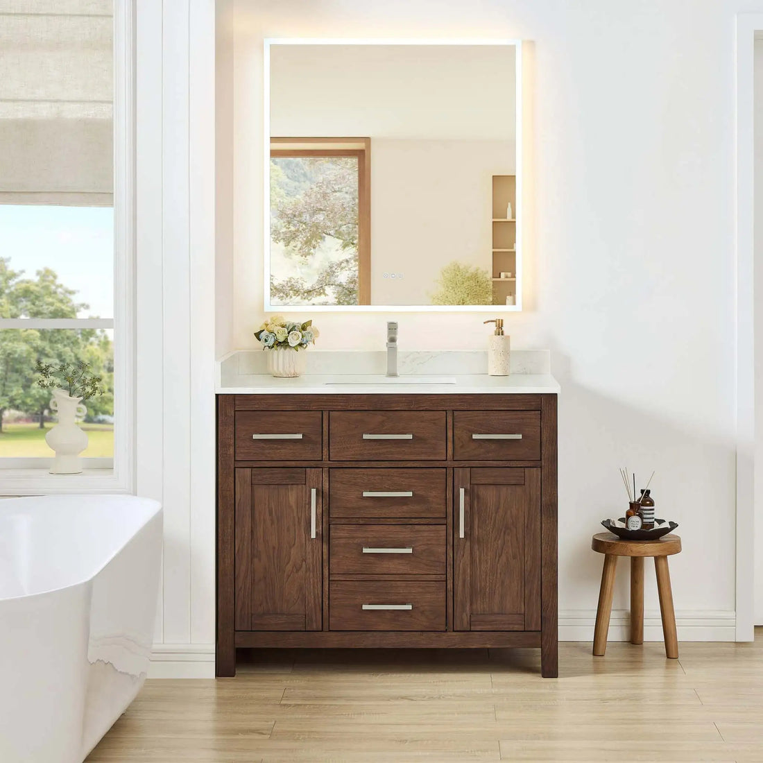 42" Beckett Single Bathroom Vanity in Dark Walnut with Brushed Nickel Trim by Wyndham