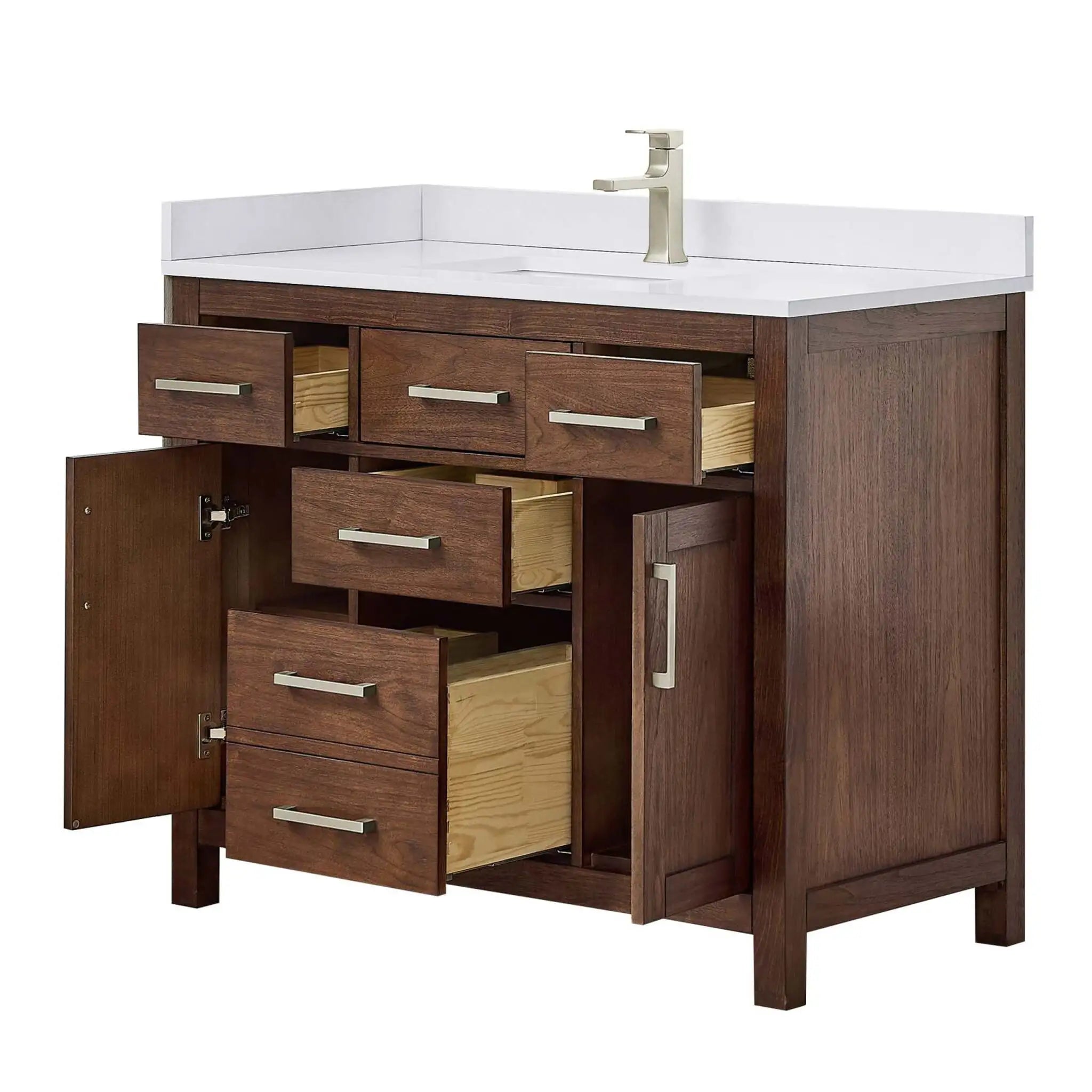 42" Beckett Single Bathroom Vanity in Dark Walnut with Brushed Nickel Trim by Wyndham