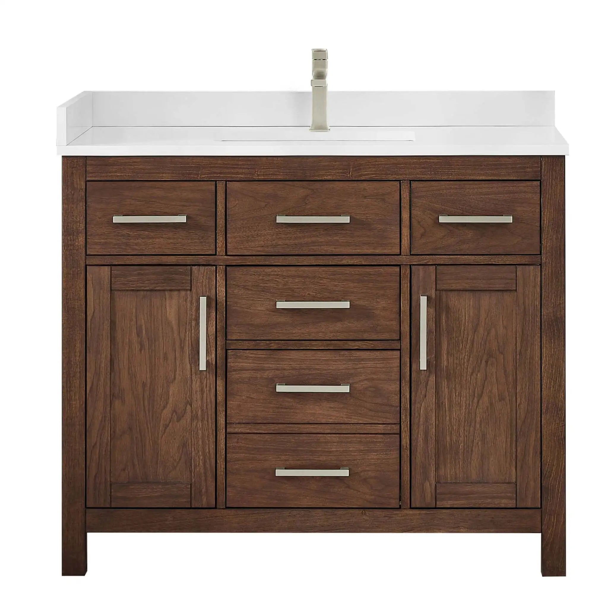 42" Beckett Single Bathroom Vanity in Dark Walnut with Brushed Nickel Trim by Wyndham