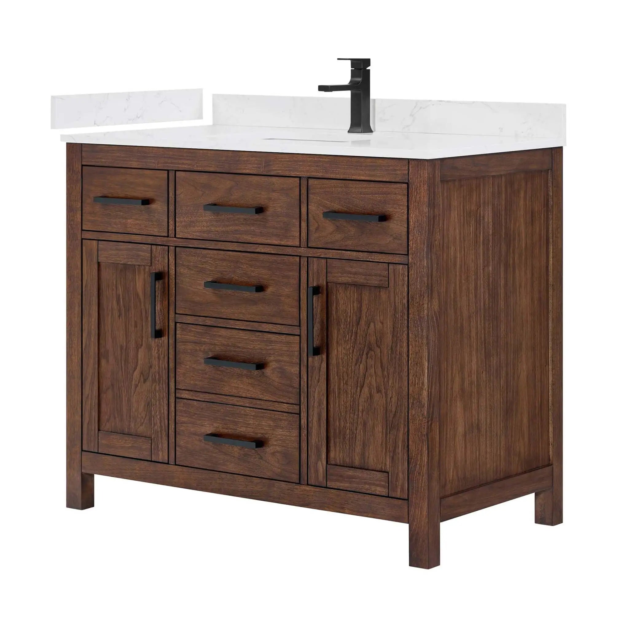 42" Beckett Single Bathroom Vanity in Dark Walnut with Matte Black Trim by Wyndham