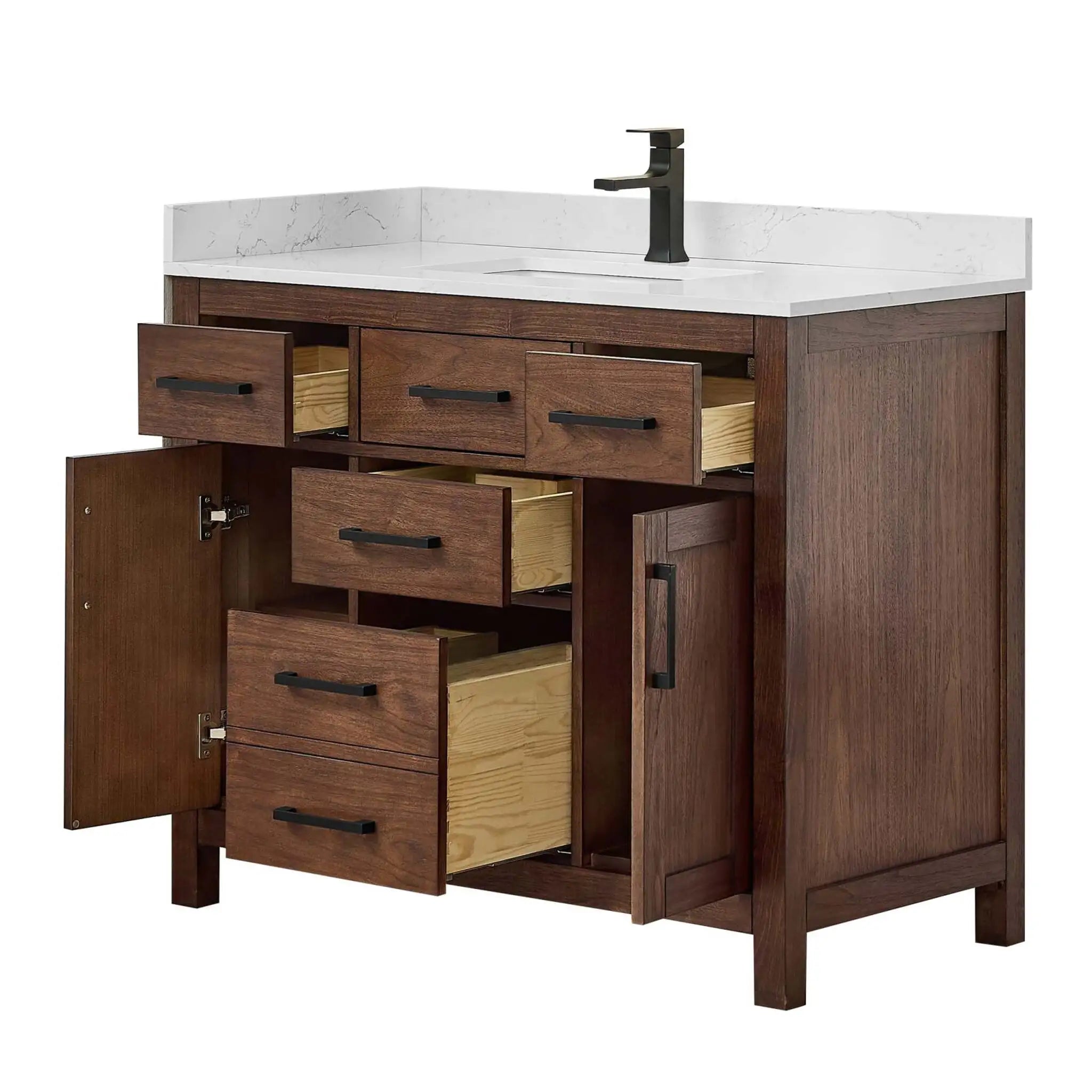 42" Beckett Single Bathroom Vanity in Dark Walnut with Matte Black Trim by Wyndham