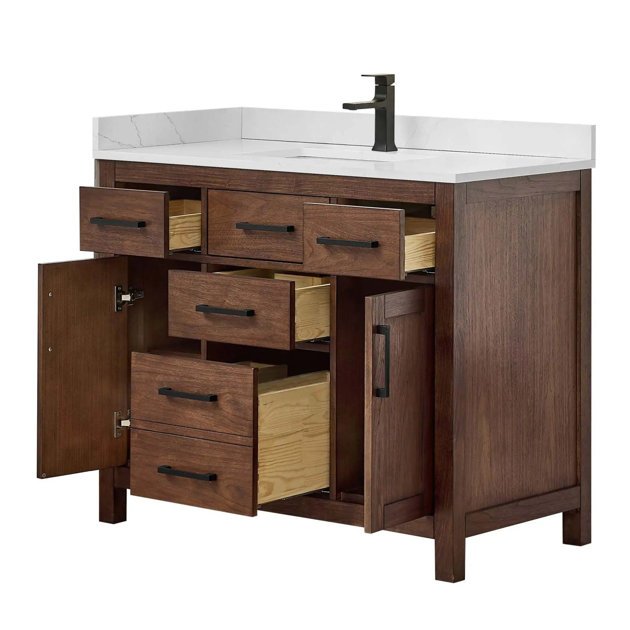 42" Beckett Single Bathroom Vanity in Dark Walnut with Matte Black Trim by Wyndham
