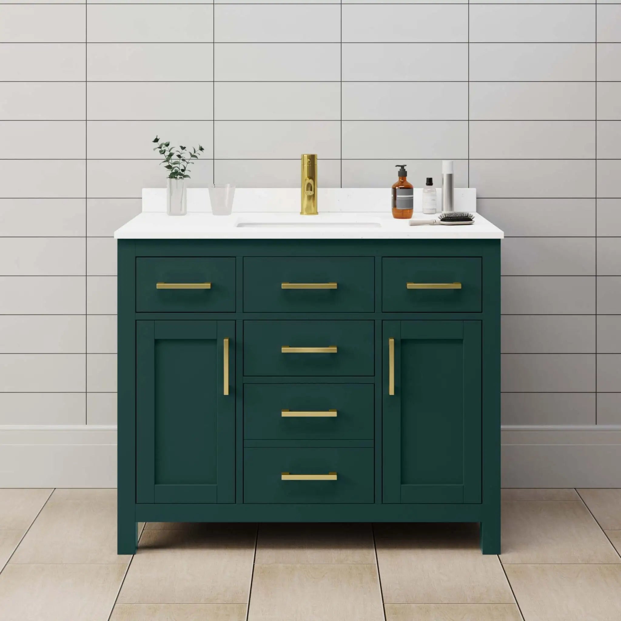 42" Beckett Single Bathroom Vanity in Green with Brushed Gold Trim by Wyndham