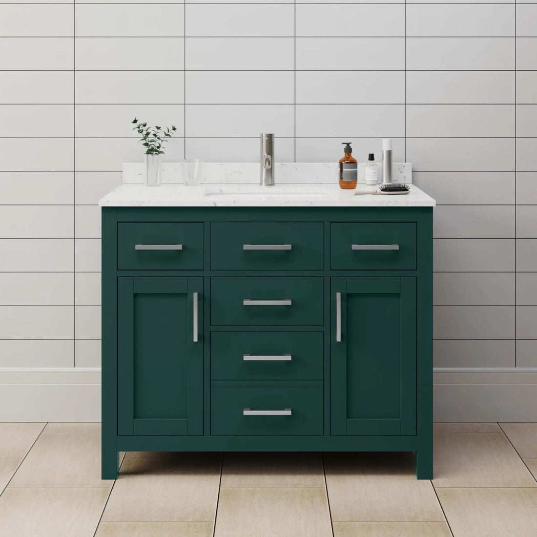 42" Beckett Single Bathroom Vanity in Green with Brushed Nickel Trim by Wyndham