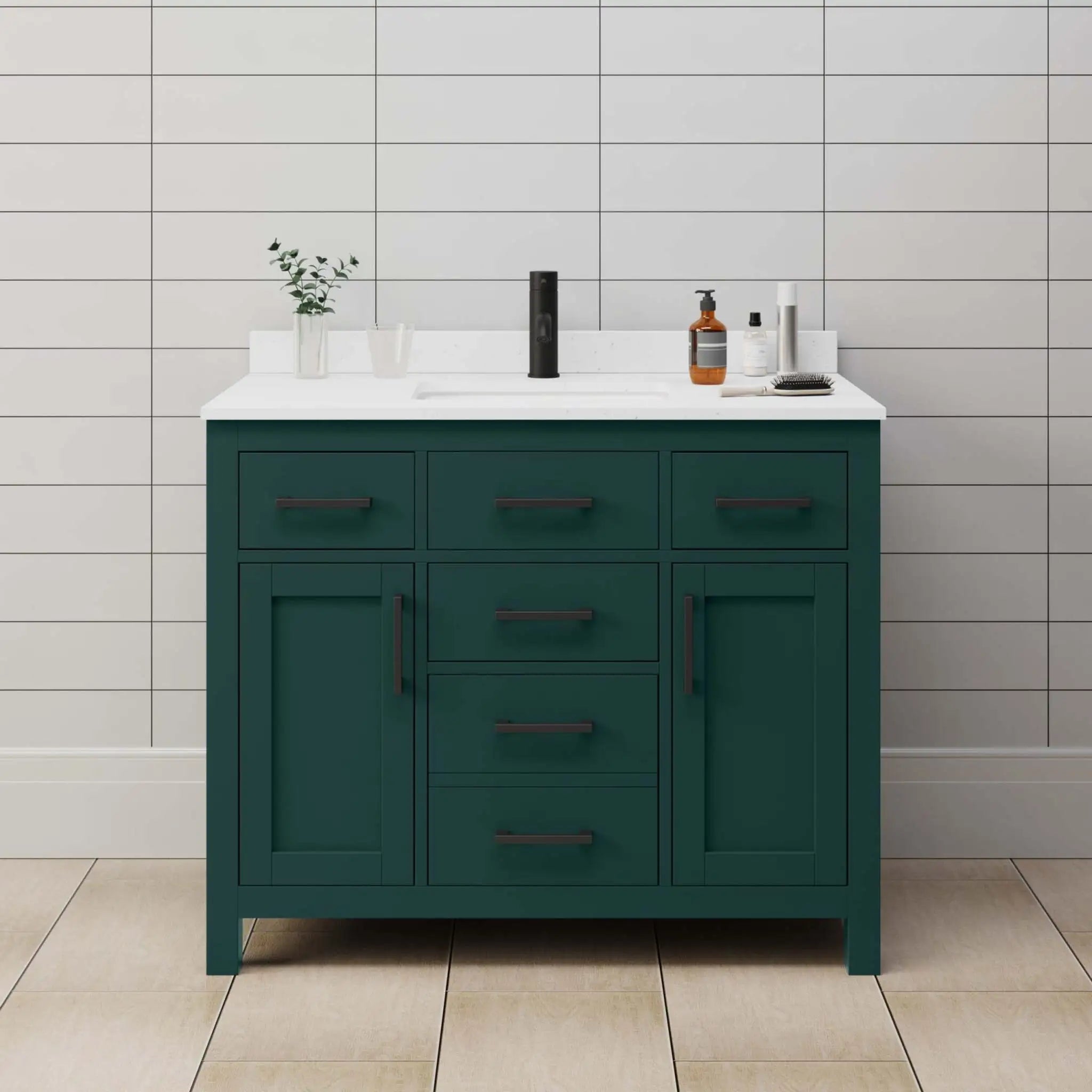 42" Beckett Single Bathroom Vanity in Green with Matte Black Trim by Wyndham