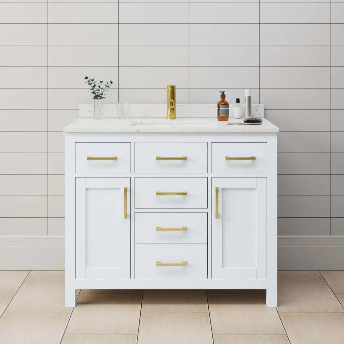 42" Beckett Single Bathroom Vanity in White with Brushed Gold Trim by Wyndham