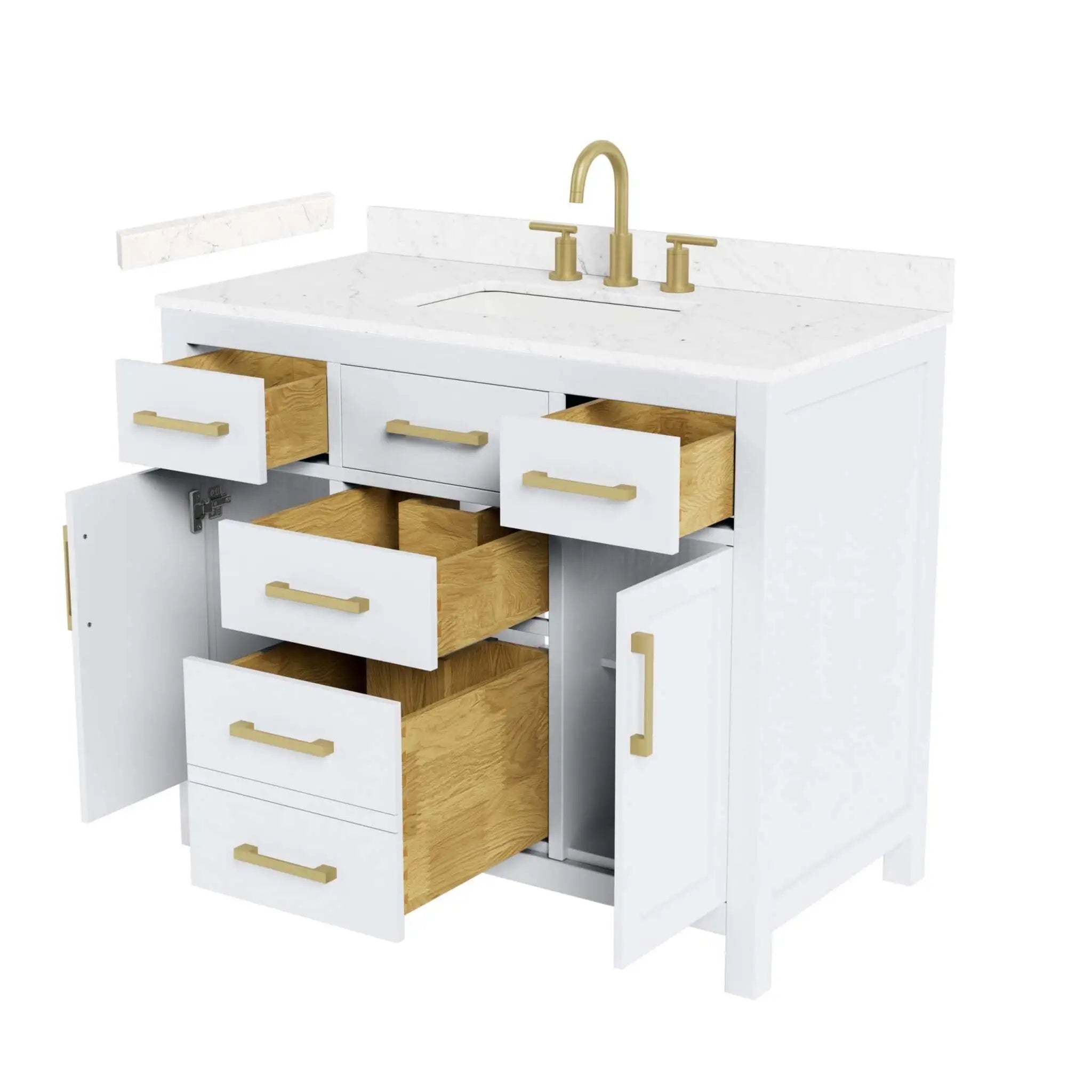 42" Beckett Single Bathroom Vanity in White with Brushed Gold Trim by Wyndham