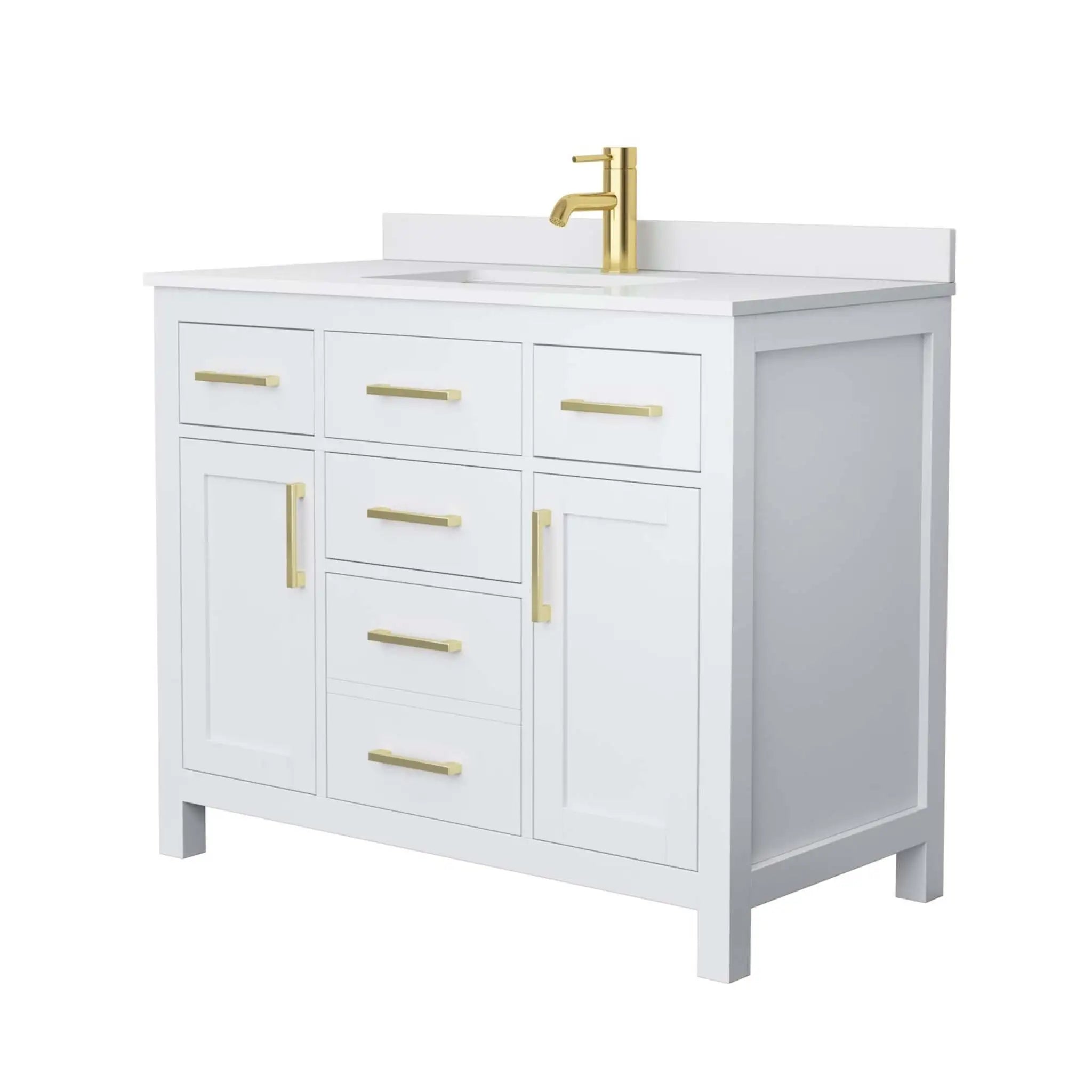 42" Beckett Single Bathroom Vanity in White with Brushed Gold Trim by Wyndham