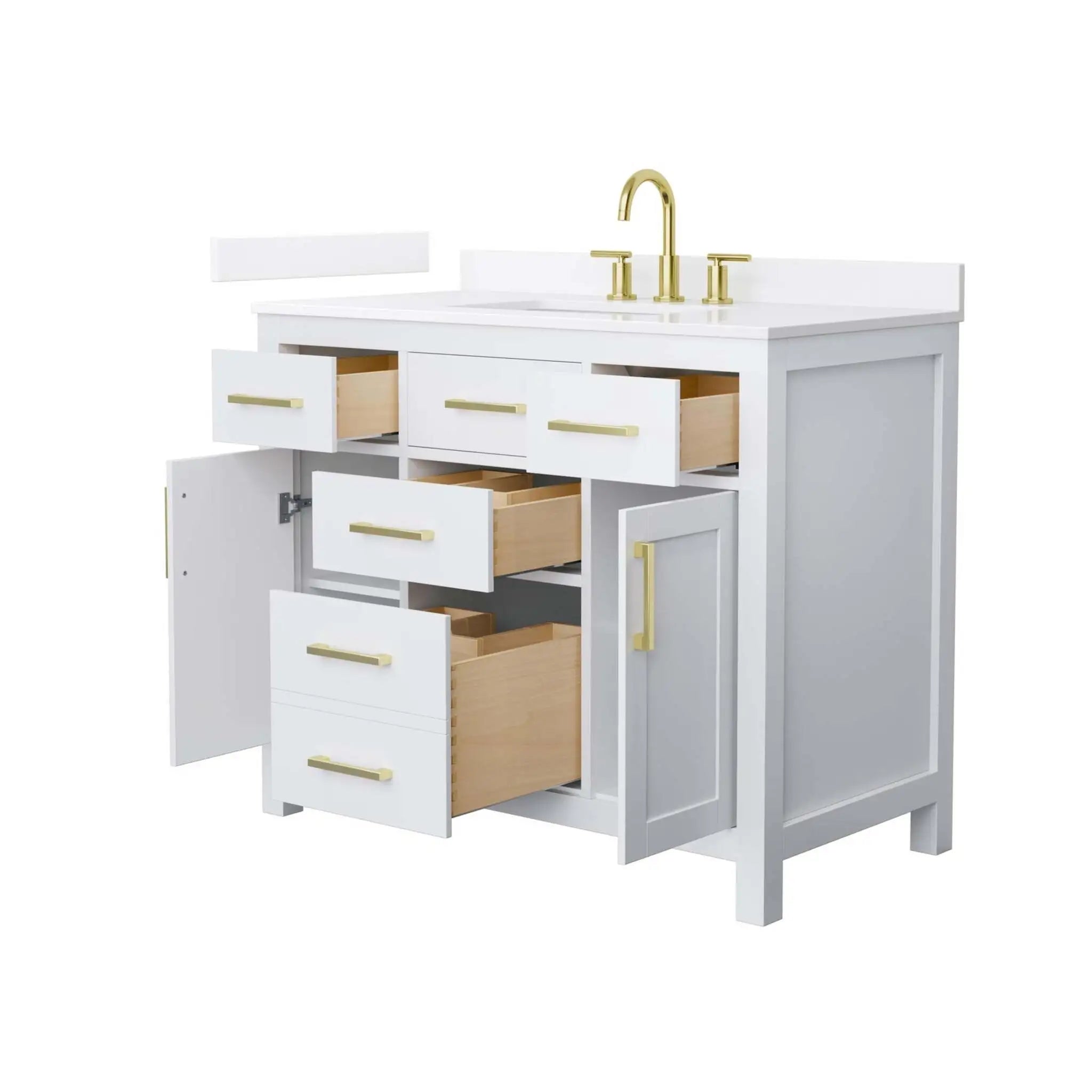 42" Beckett Single Bathroom Vanity in White with Brushed Gold Trim by Wyndham