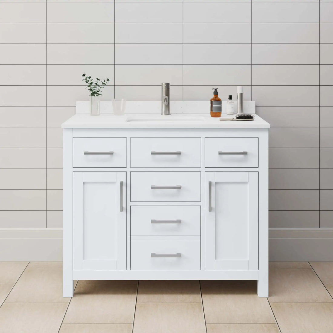 42" Beckett Single Bathroom Vanity in White with Brushed Nickel Trim by Wyndham