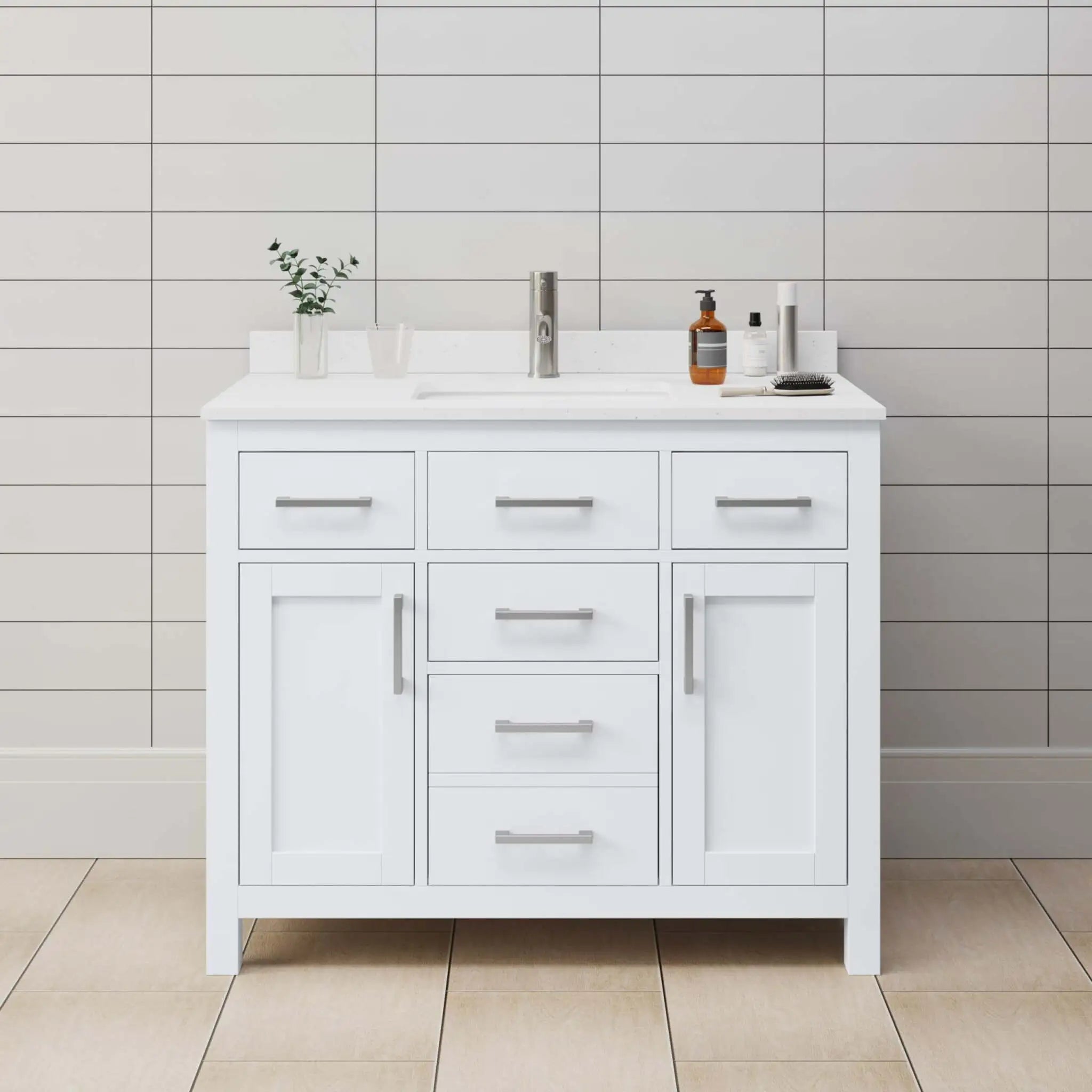 42" Beckett Single Bathroom Vanity in White with Brushed Nickel Trim by Wyndham
