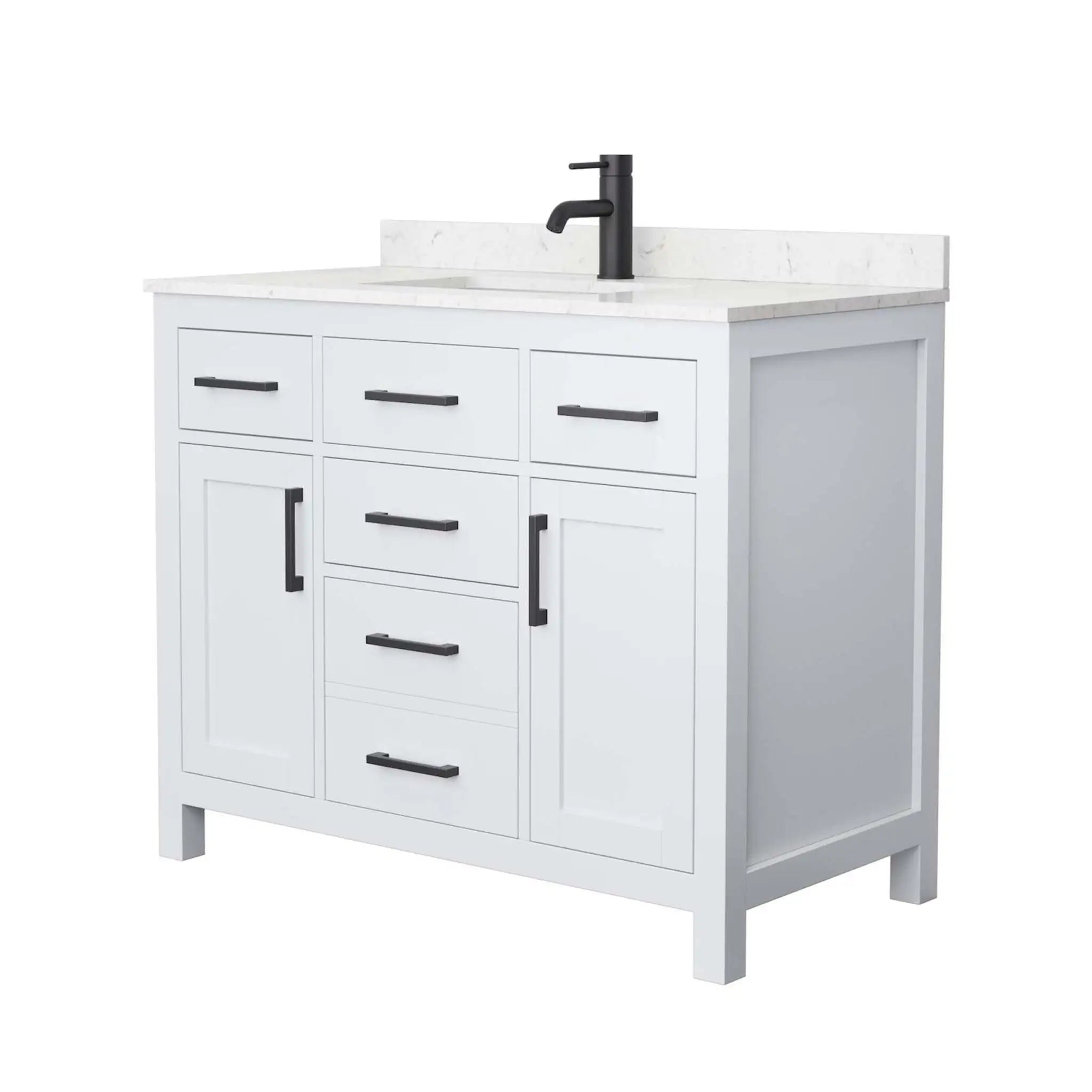 42" Beckett Single Bathroom Vanity in White with Matte Black Trim by Wyndham