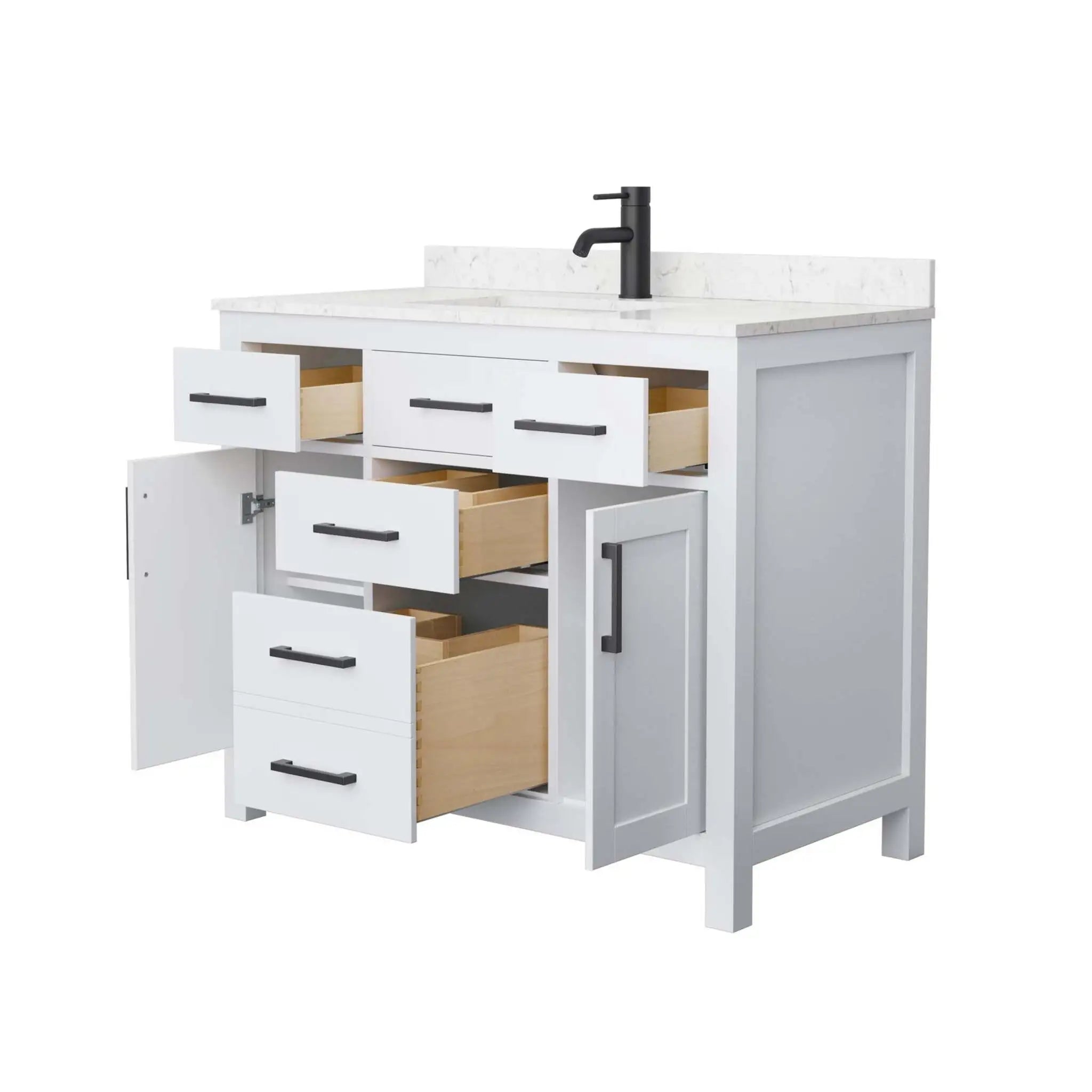 42" Beckett Single Bathroom Vanity in White with Matte Black Trim by Wyndham
