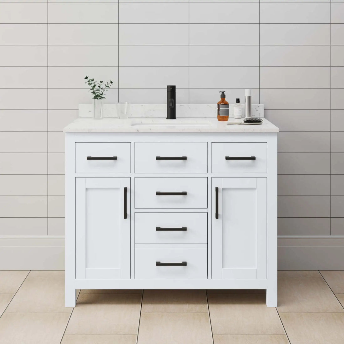 42" Beckett Single Bathroom Vanity in White with Matte Black Trim by Wyndham