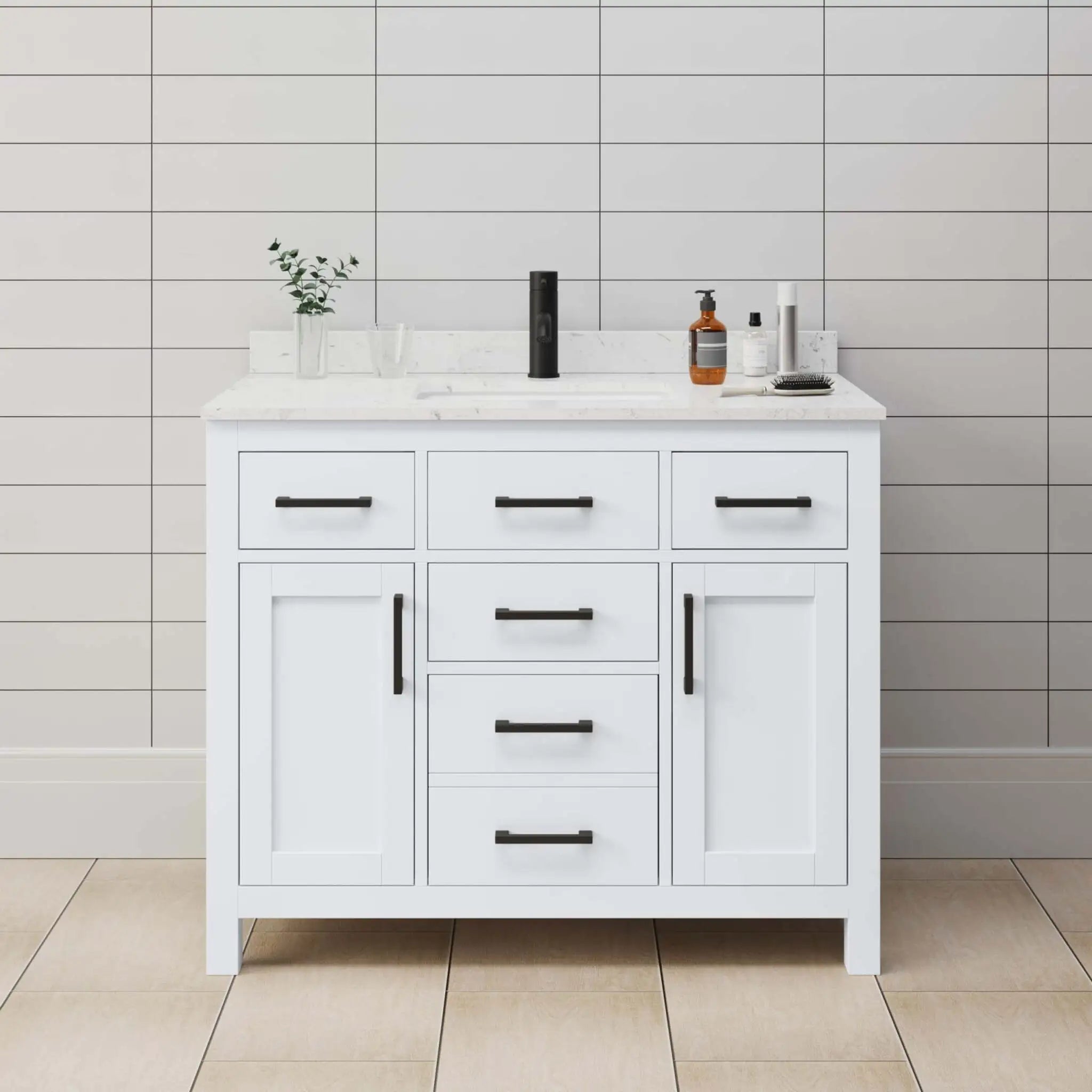 42" Beckett Single Bathroom Vanity in White with Matte Black Trim by Wyndham