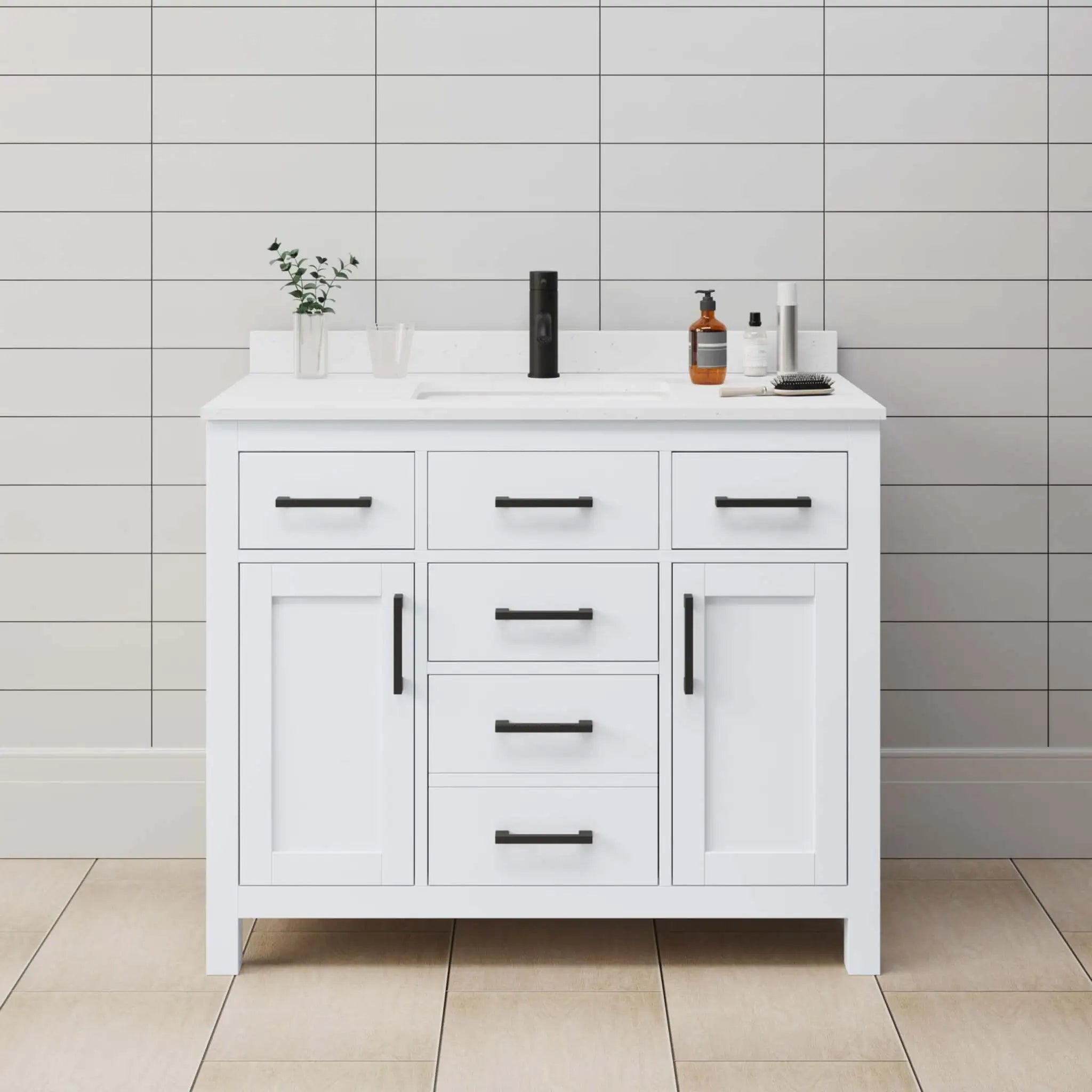 42" Beckett Single Bathroom Vanity in White with Matte Black Trim by Wyndham