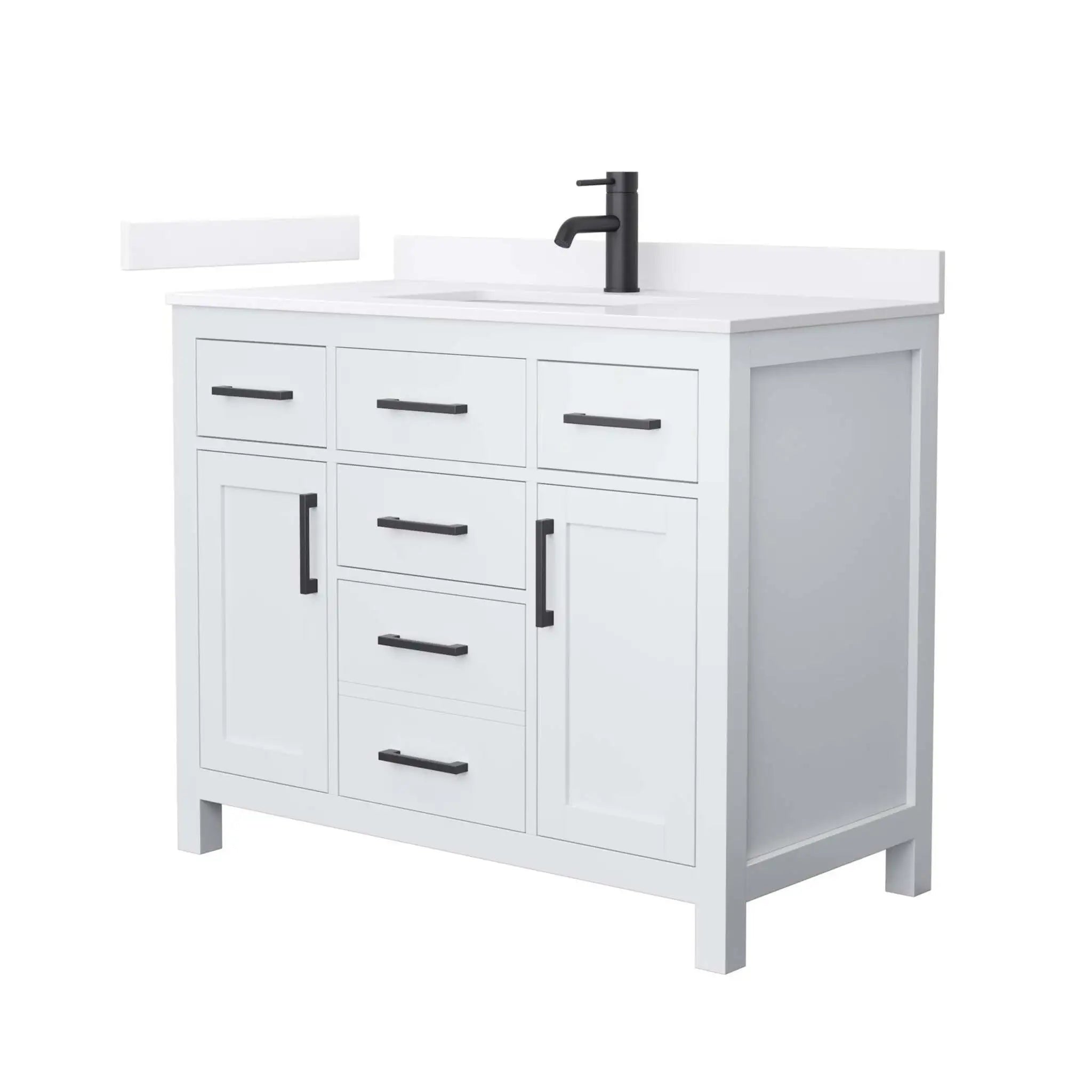 42" Beckett Single Bathroom Vanity in White with Matte Black Trim by Wyndham