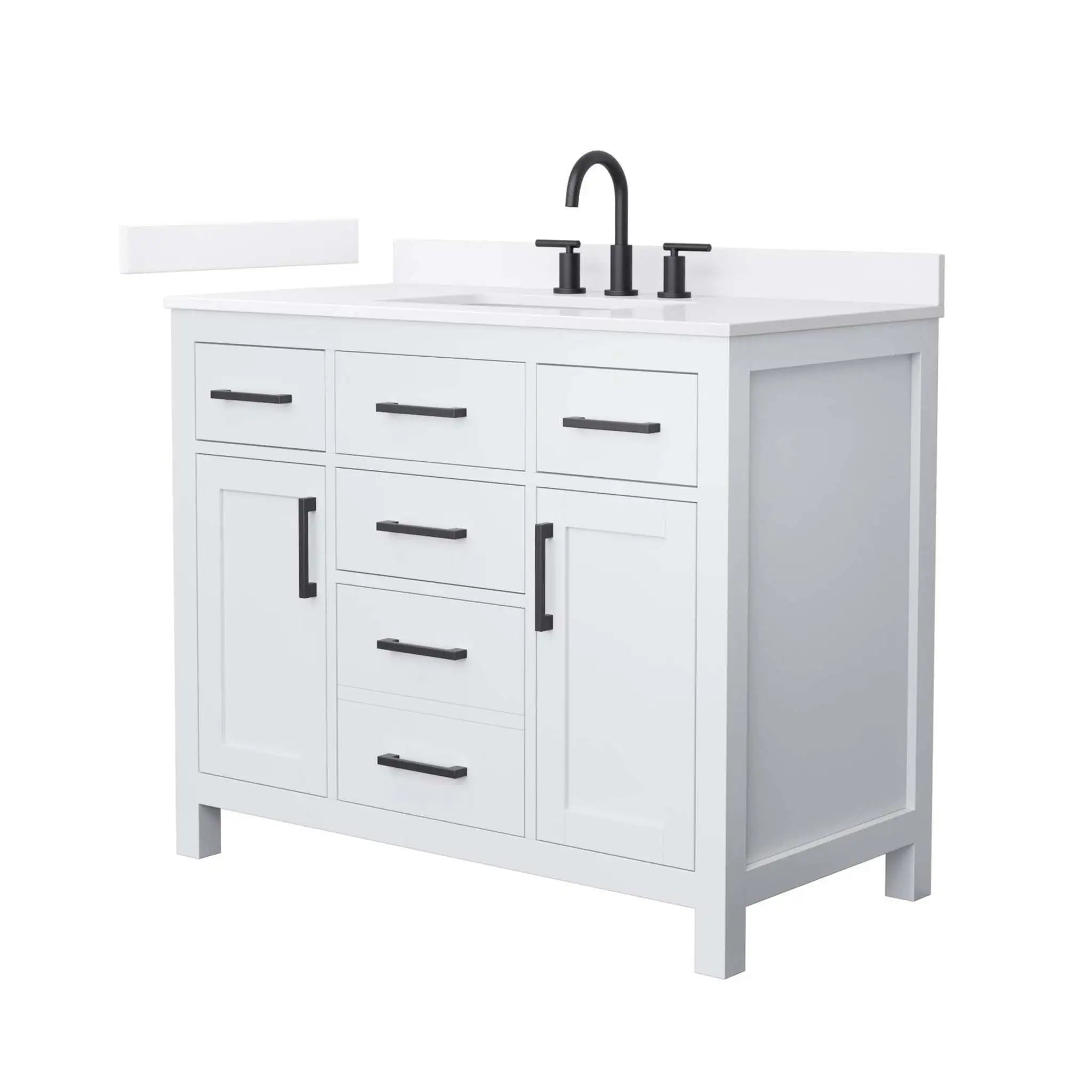 42" Beckett Single Bathroom Vanity in White with Matte Black Trim by Wyndham