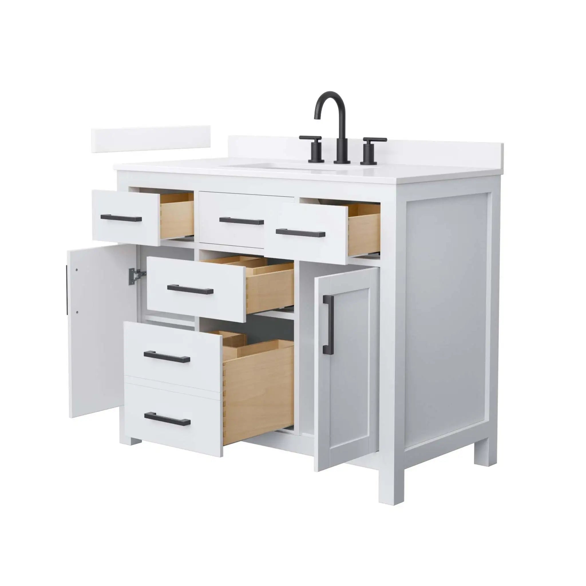 42" Beckett Single Bathroom Vanity in White with Matte Black Trim by Wyndham