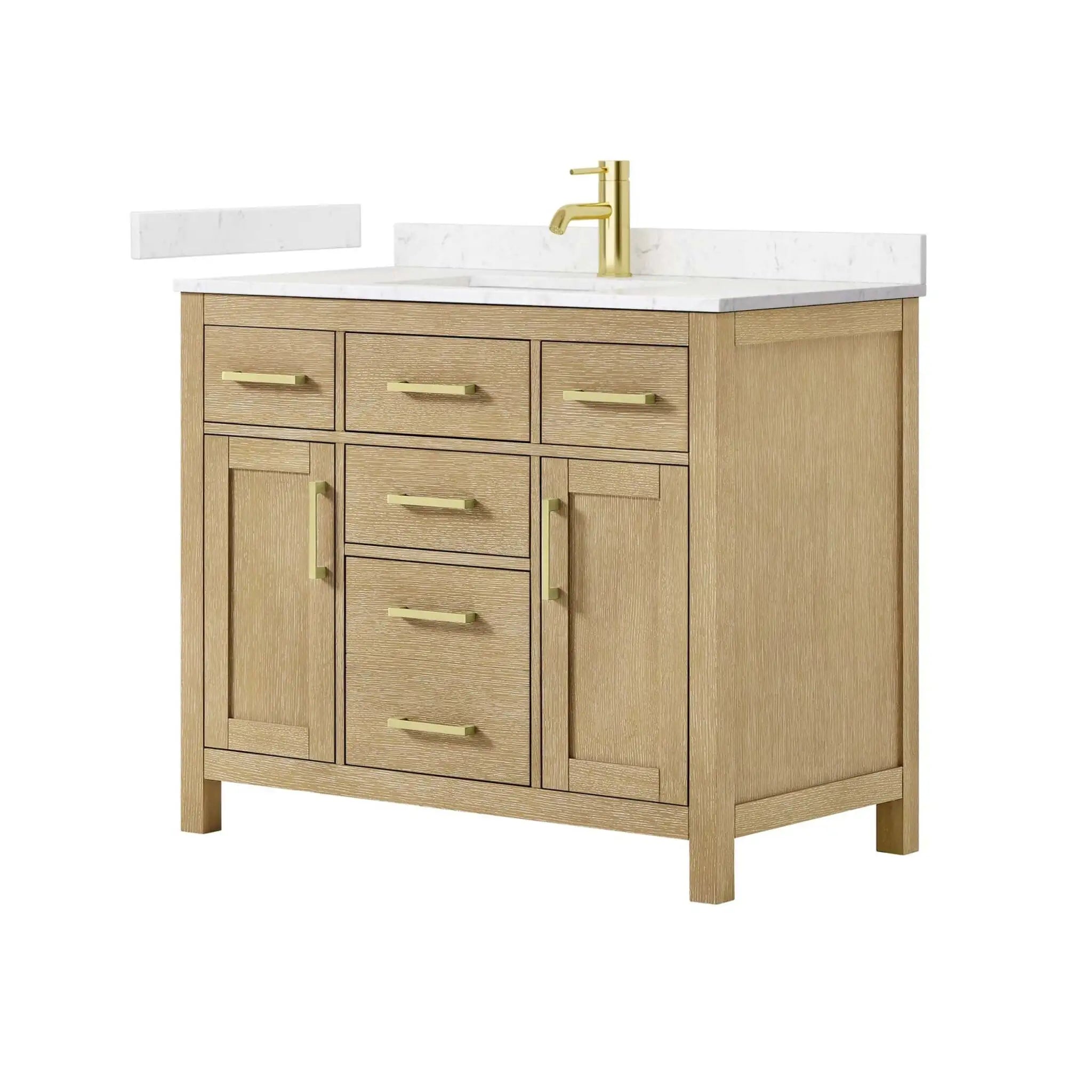 42" Beckett Single Bathroom Vanity in Whitewashed Oak with Brushed Gold Trim by Wyndham