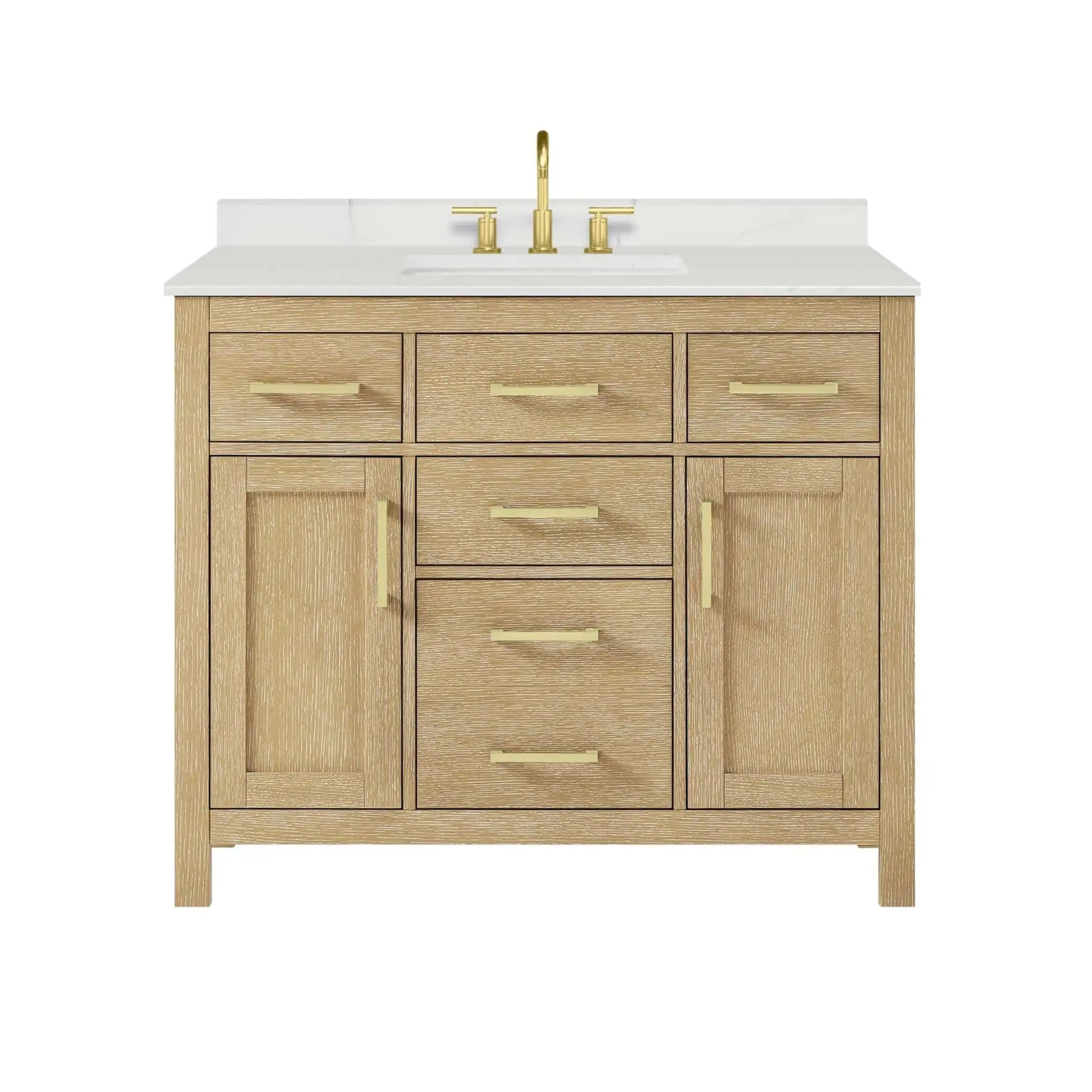 42" Beckett Single Bathroom Vanity in Whitewashed Oak with Brushed Gold Trim by Wyndham