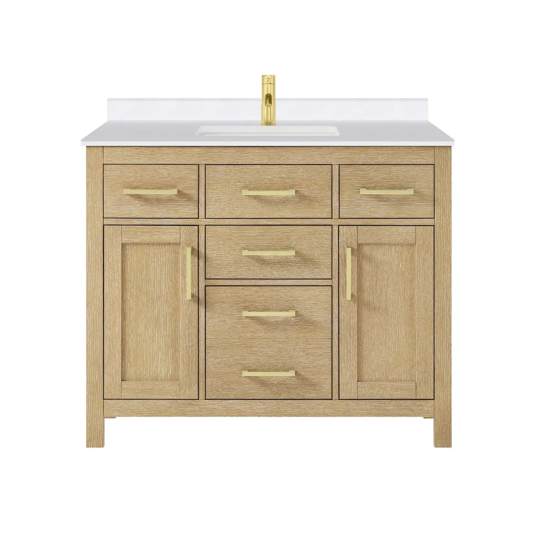 42" Beckett Single Bathroom Vanity in Whitewashed Oak with Brushed Gold Trim by Wyndham