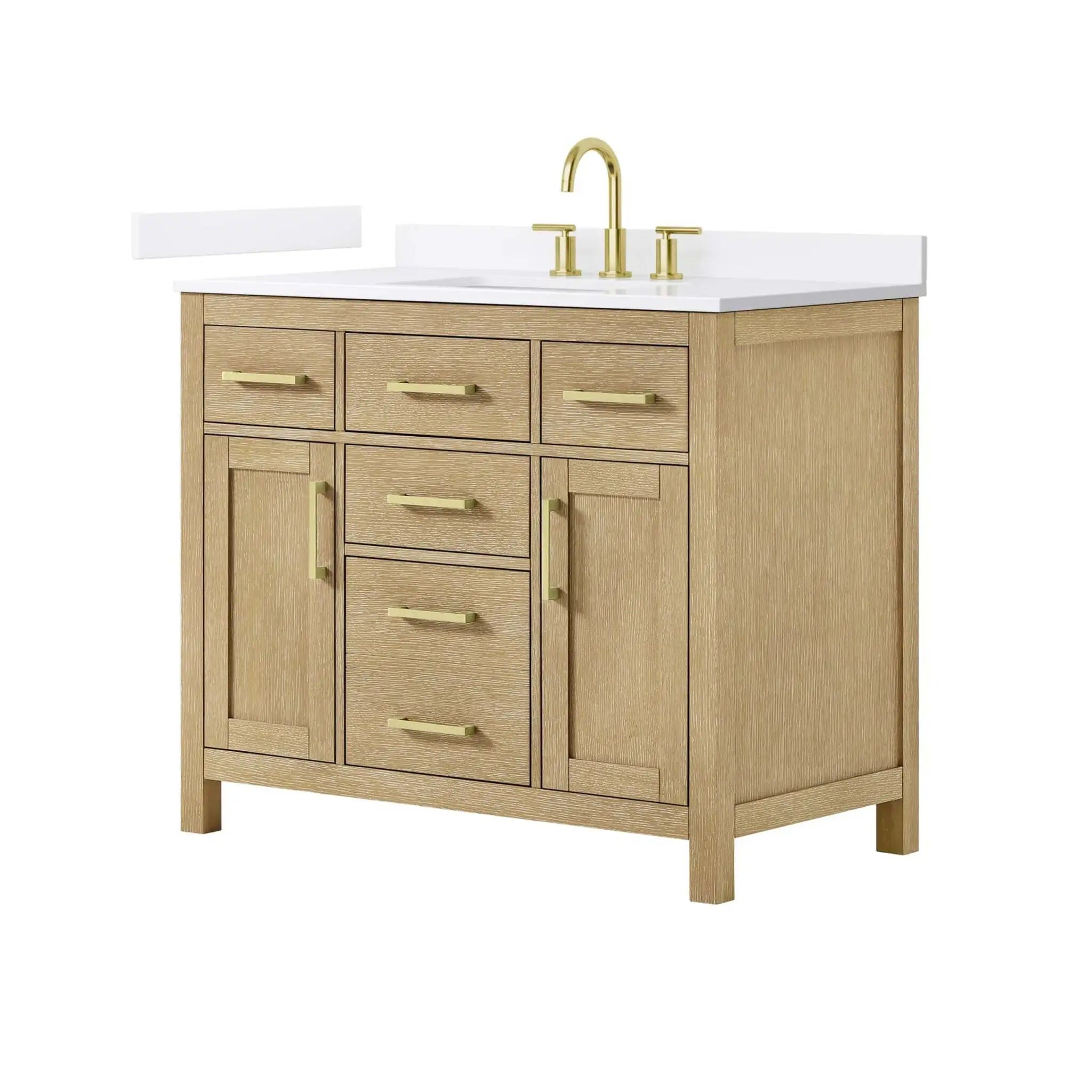 42" Beckett Single Bathroom Vanity in Whitewashed Oak with Brushed Gold Trim by Wyndham