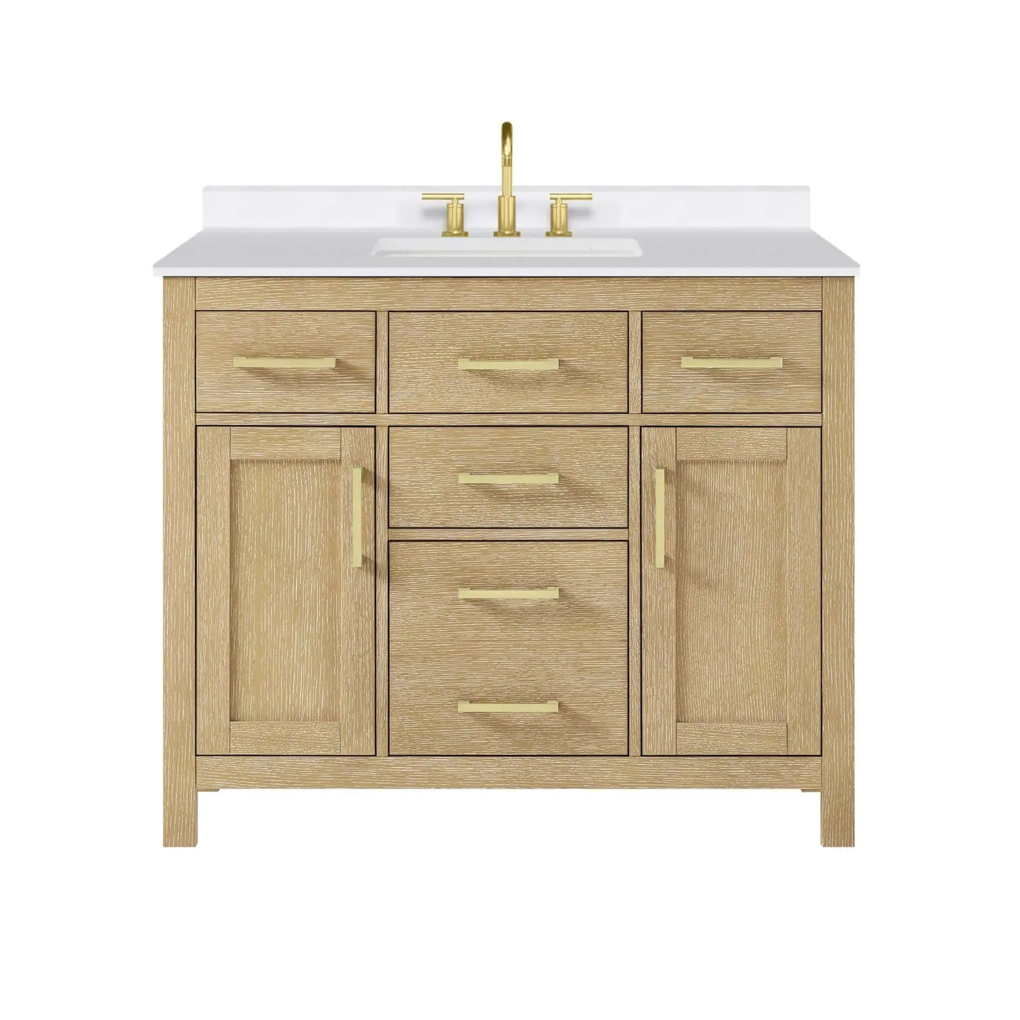 42" Beckett Single Bathroom Vanity in Whitewashed Oak with Brushed Gold Trim by Wyndham