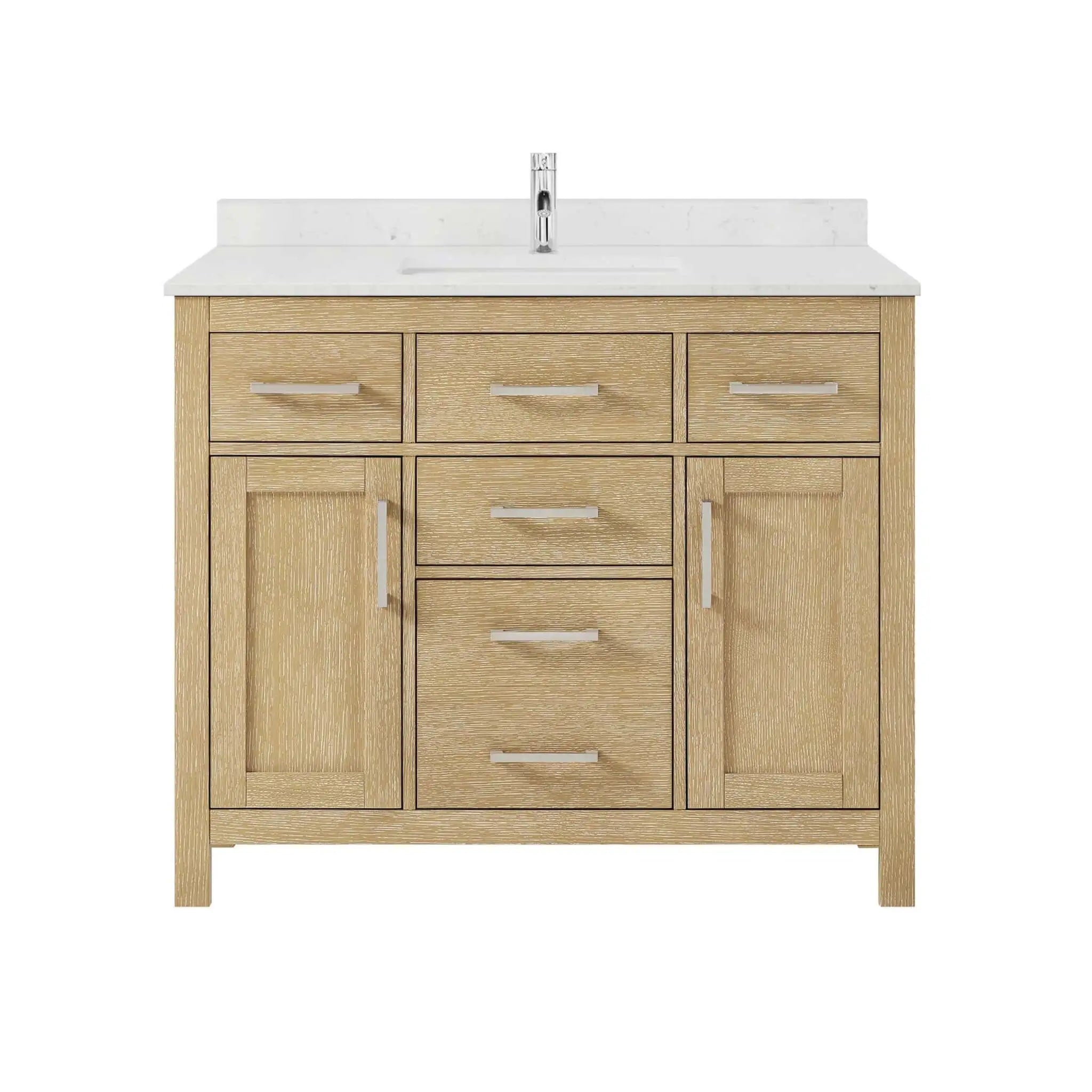 42" Beckett Single Bathroom Vanity in Whitewashed Oak with Brushed Nickel Trim by Wyndham