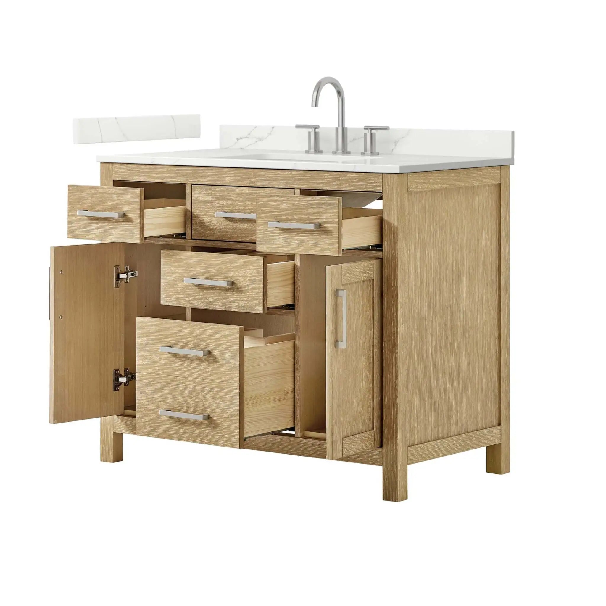 42" Beckett Single Bathroom Vanity in Whitewashed Oak with Brushed Nickel Trim by Wyndham