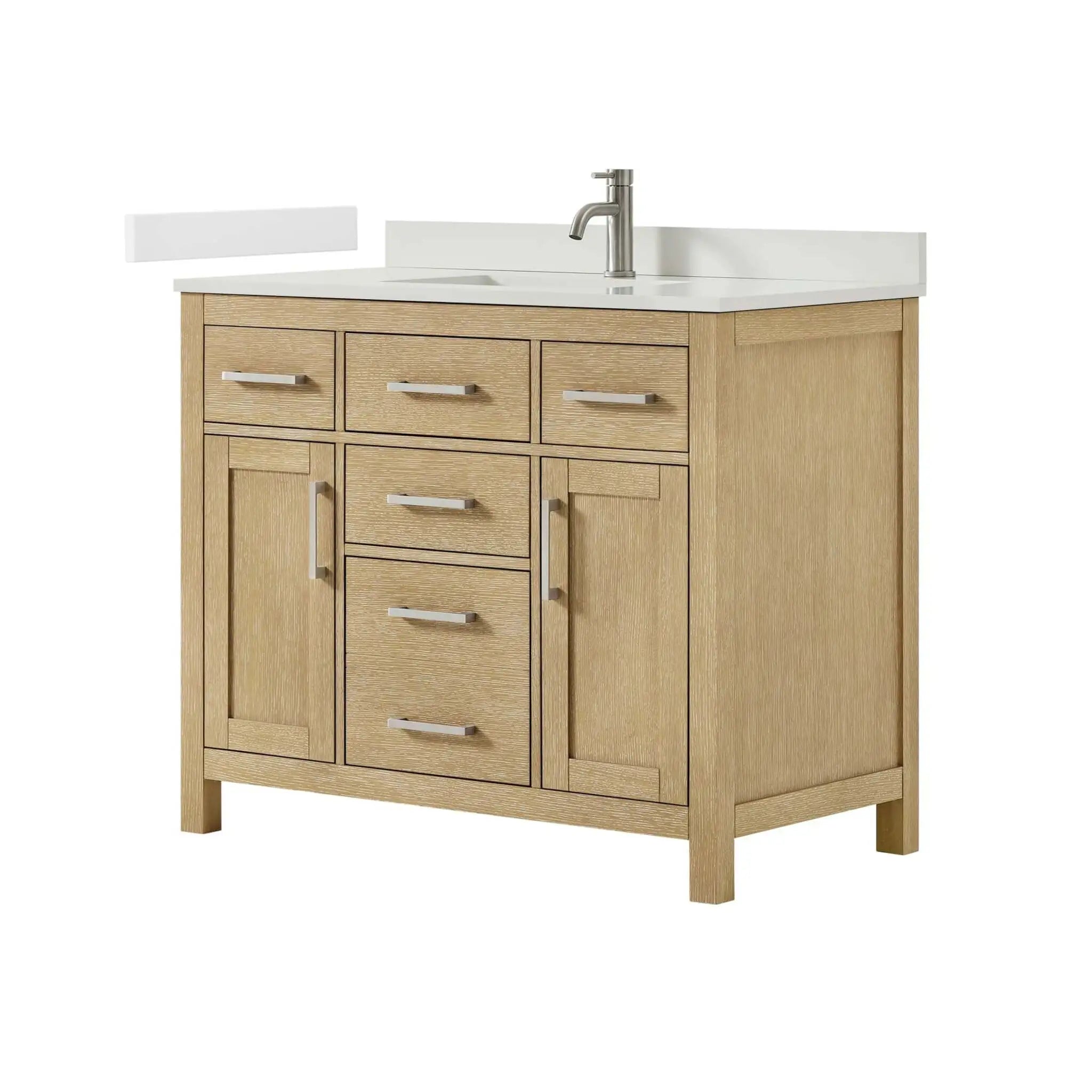 42" Beckett Single Bathroom Vanity in Whitewashed Oak with Brushed Nickel Trim by Wyndham