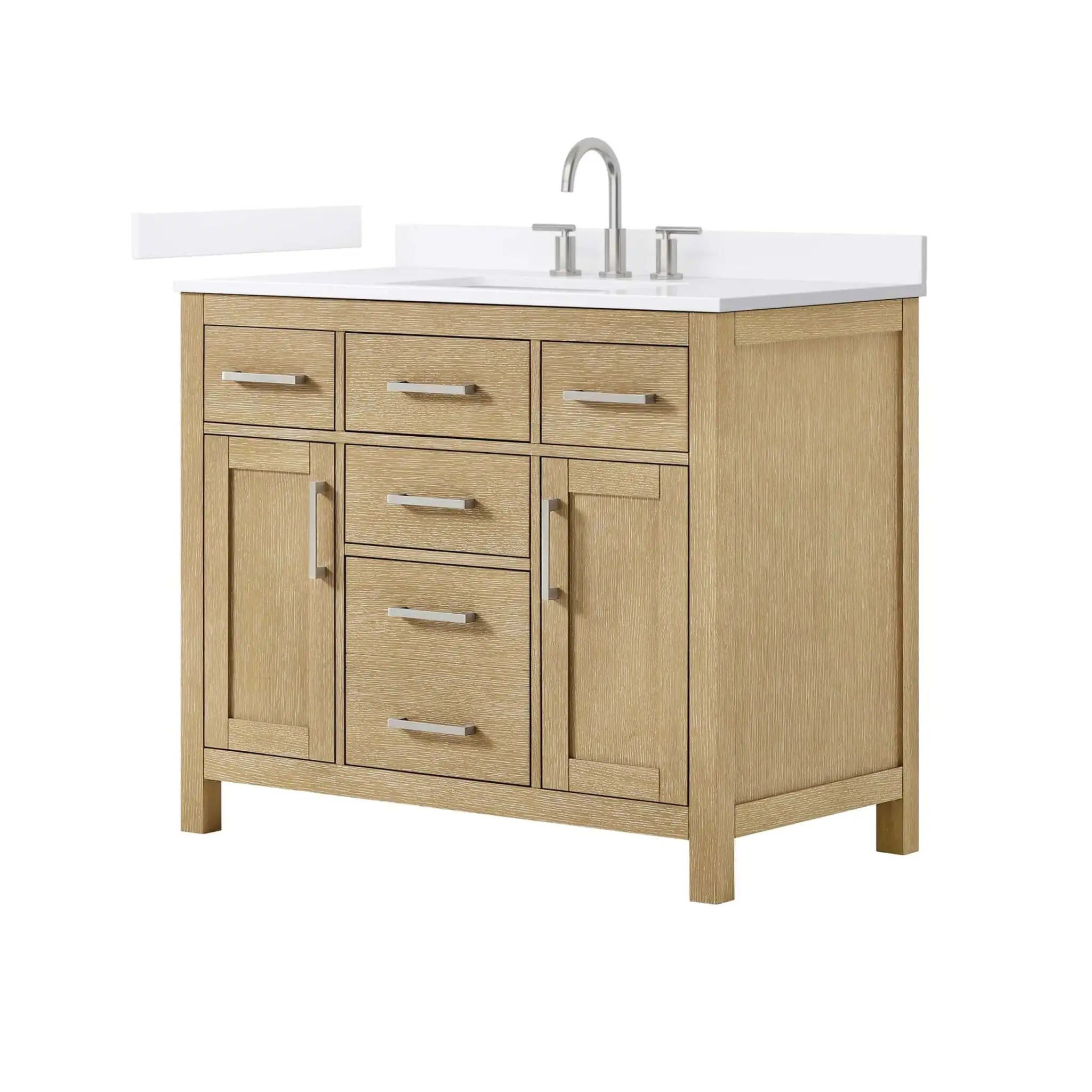 42" Beckett Single Bathroom Vanity in Whitewashed Oak with Brushed Nickel Trim by Wyndham