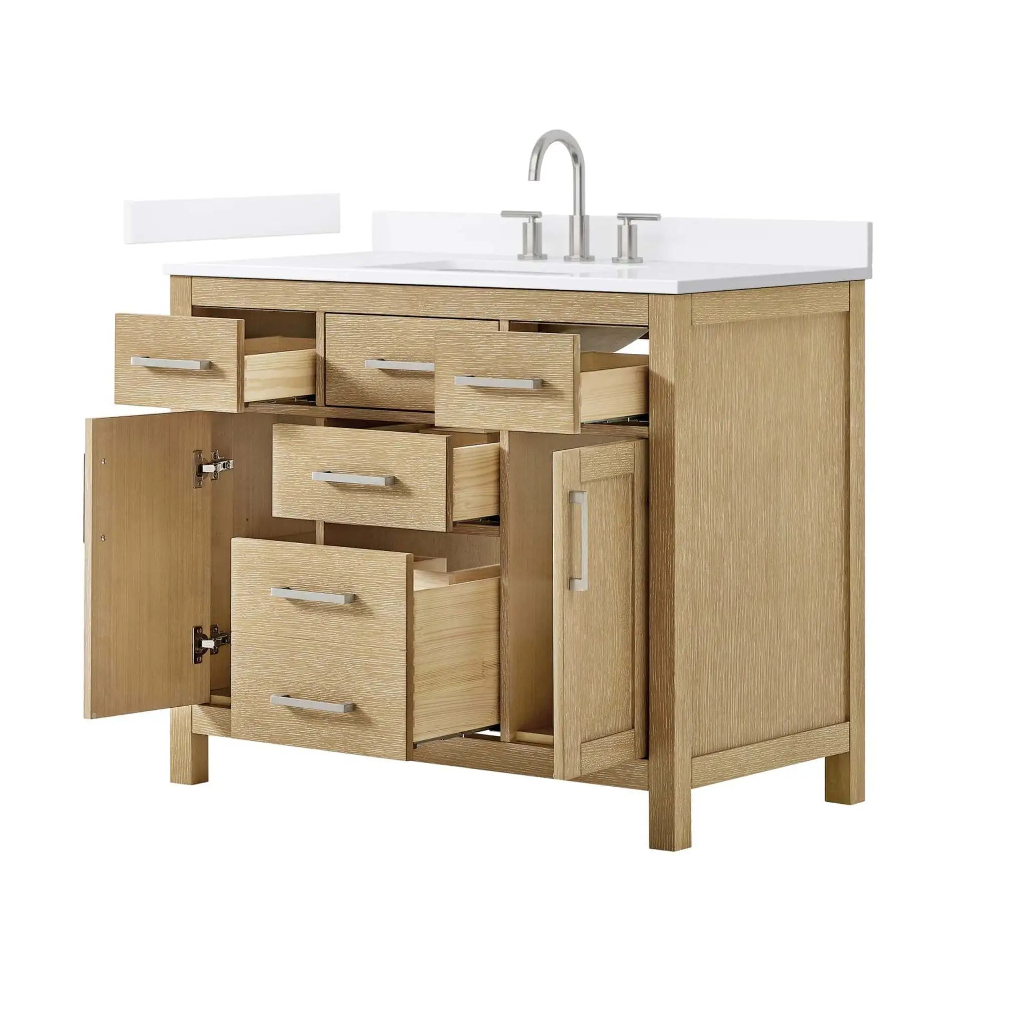 42" Beckett Single Bathroom Vanity in Whitewashed Oak with Brushed Nickel Trim by Wyndham