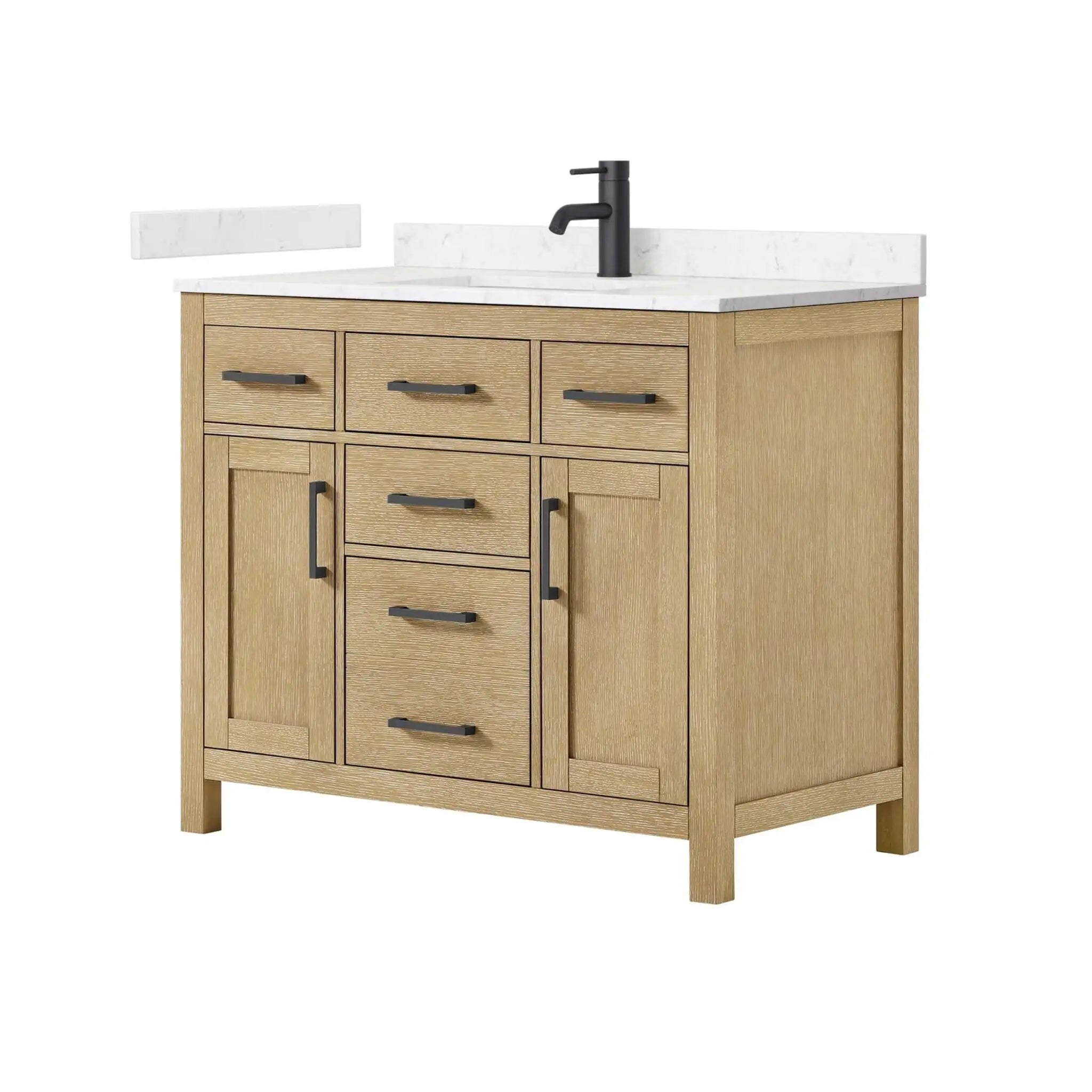 42" Beckett Single Bathroom Vanity in Whitewashed Oak with Matte Black Trim by Wyndham